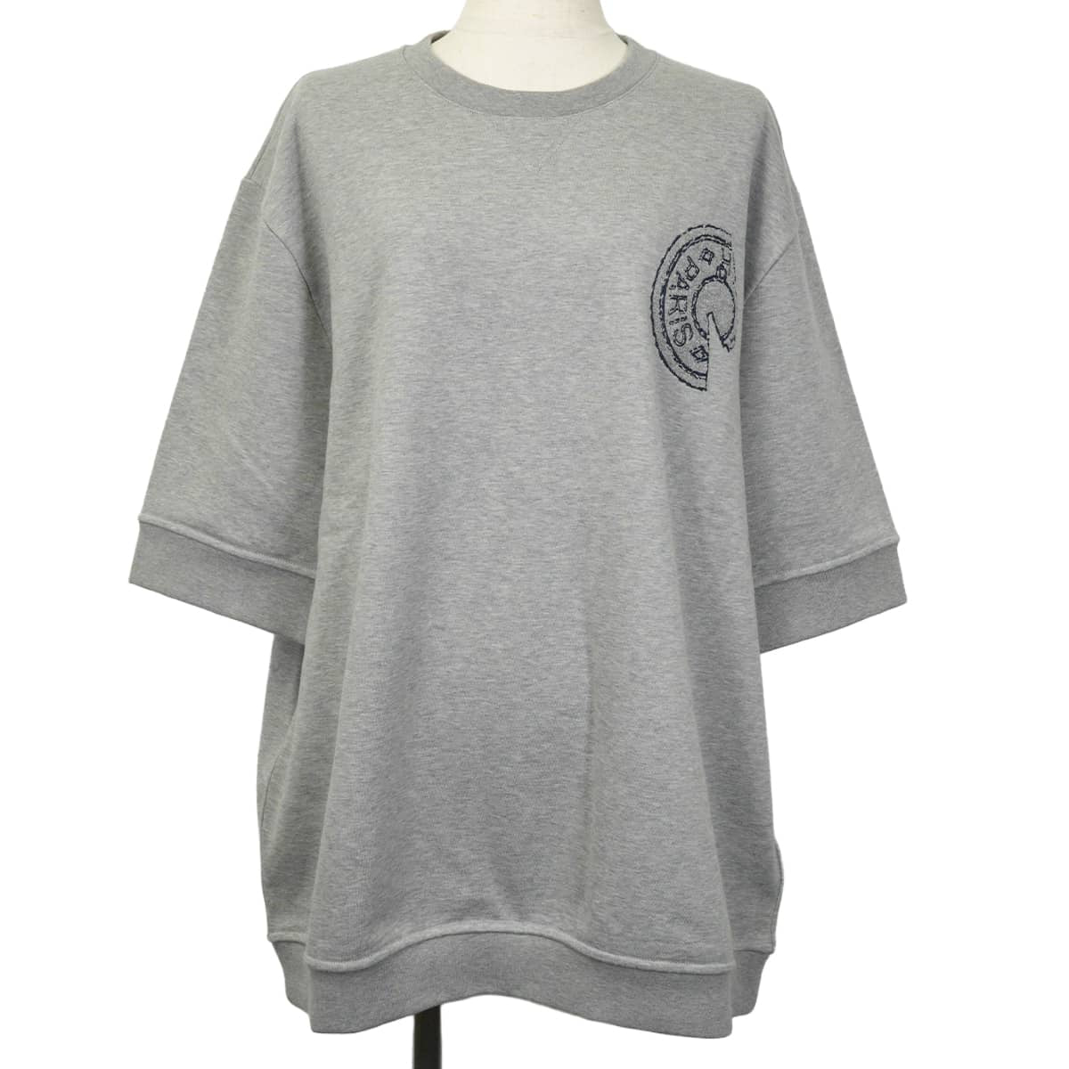 2025SS HERMES Short sleeve t shirt Men's Sweatshirt with Clou de Selle Embroidered PatchGris Cotton100%/Polyurethane #XXL H557830HA[EXCELLENT][Authentic]
