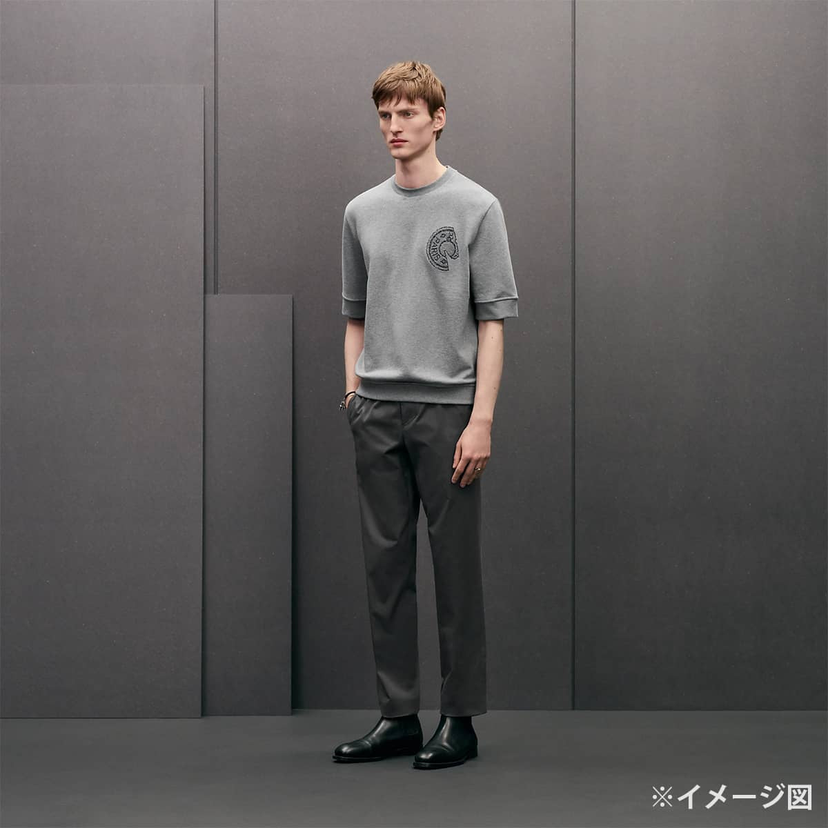 2025SS HERMES Short sleeve t shirt Men's Sweatshirt with Clou de Selle Embroidered PatchGris Cotton100%/Polyurethane #XXL H557830HA[EXCELLENT][Authentic]