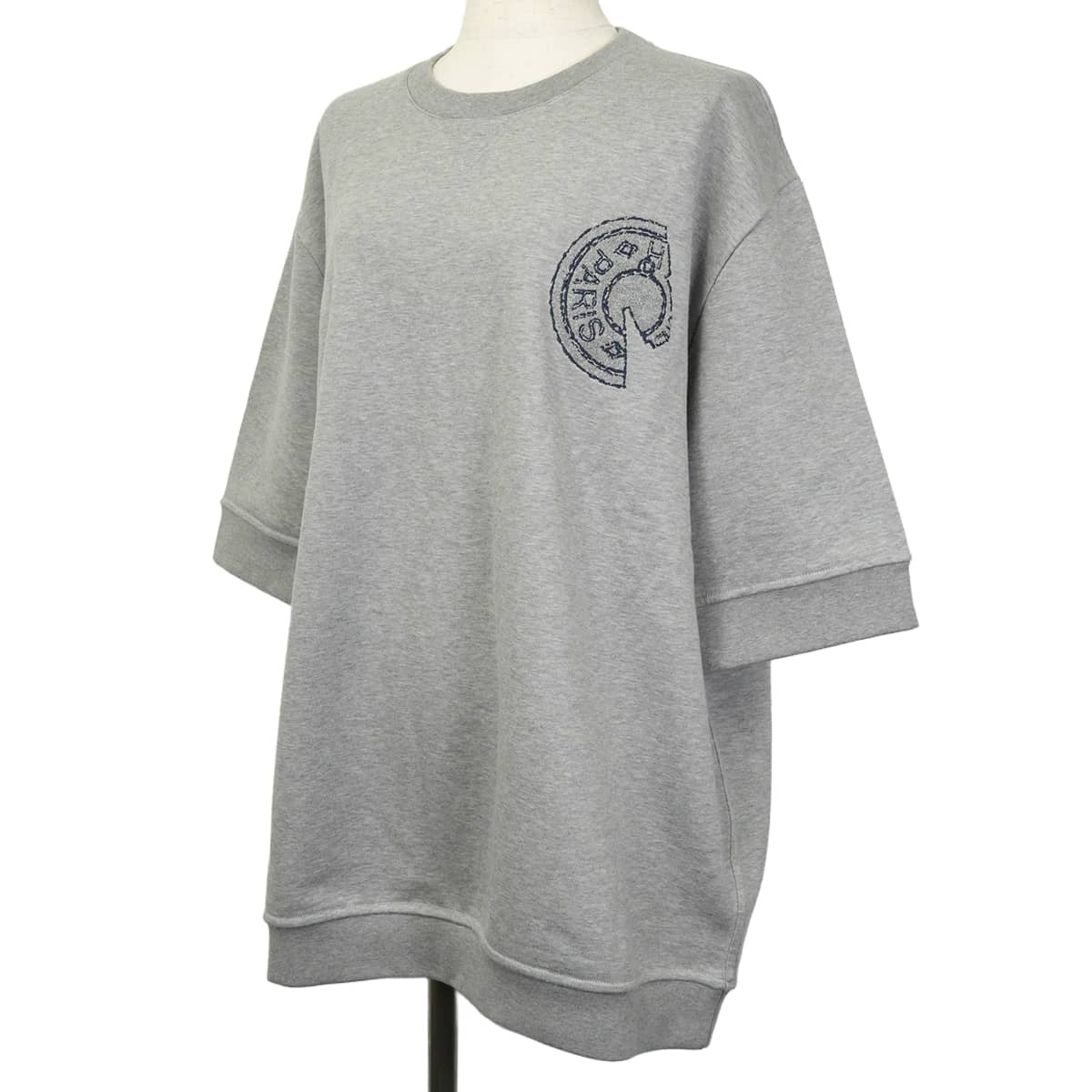 2025SS HERMES Short sleeve t shirt Men's Sweatshirt with Clou de Selle Embroidered PatchGris Cotton100%/Polyurethane #XXL H557830HA[EXCELLENT][Authentic]