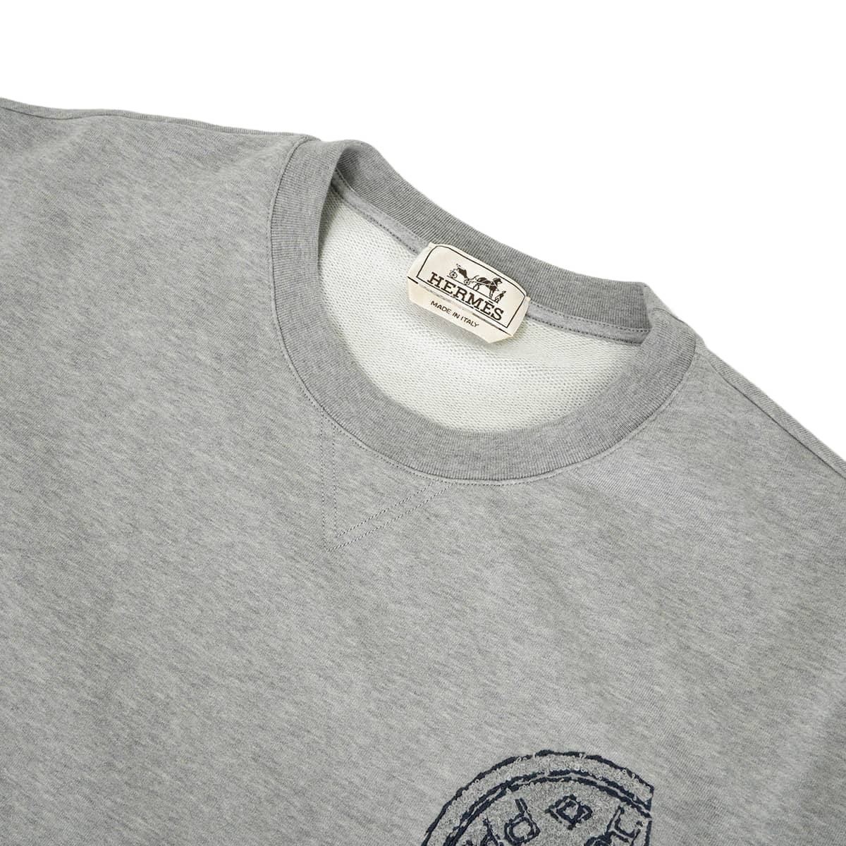 2025SS HERMES Short sleeve t shirt Men's Sweatshirt with Clou de Selle Embroidered PatchGris Cotton100%/Polyurethane #XXL H557830HA[EXCELLENT][Authentic]