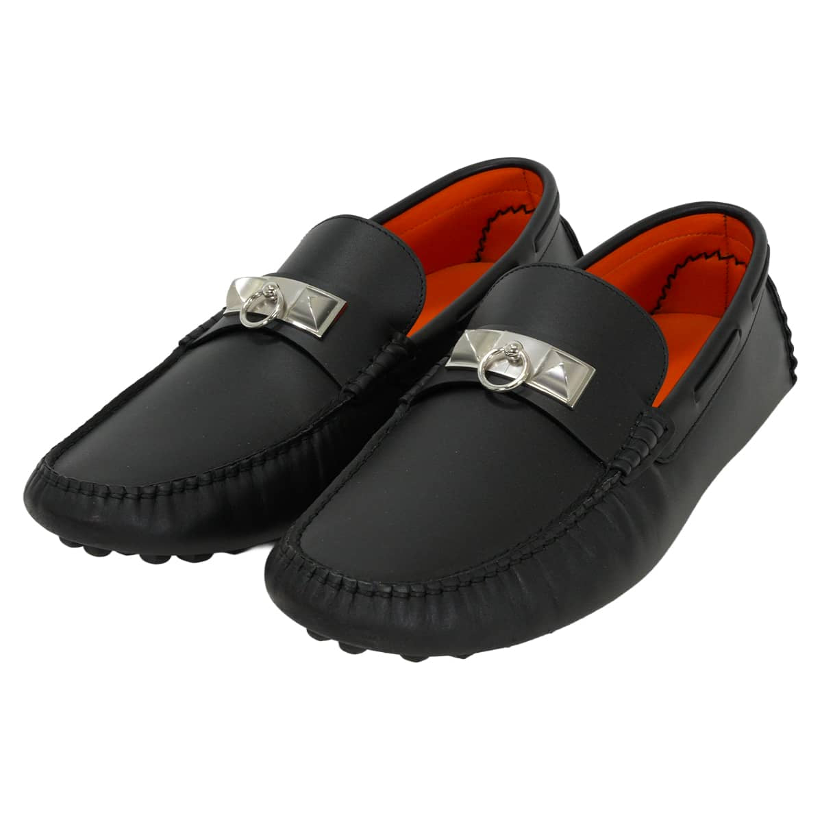 [Pre-loved] HERMES Moccasins Men's Shoes Irving Noir (Black) calf #42 Silver HW H141251ZH[LIKE NEW][Authentic]