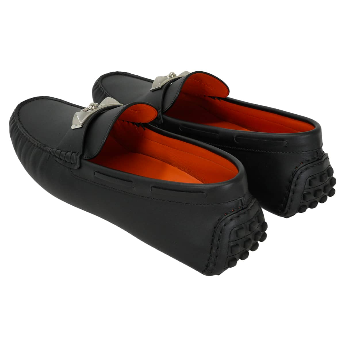[Pre-loved] HERMES Moccasins Men's Shoes Irving Noir (Black) calf #42 Silver HW H141251ZH[LIKE NEW][Authentic]