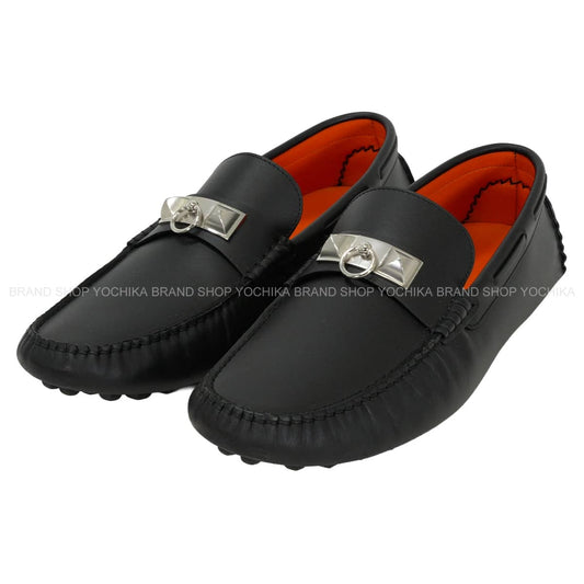 [Pre-loved] HERMES Moccasins Men's Shoes Irving Noir (Black) calf #42 Silver HW H141251ZH[LIKE NEW][Authentic]