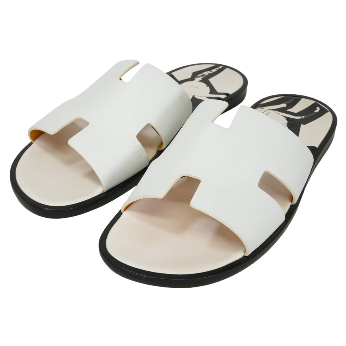 [Pre-loved] HERMES sandals Men's Izmir Pegasus Blanc (White)/Noir (Black) Calfskin #41 H211869ZH[LIKE NEW][Authentic]