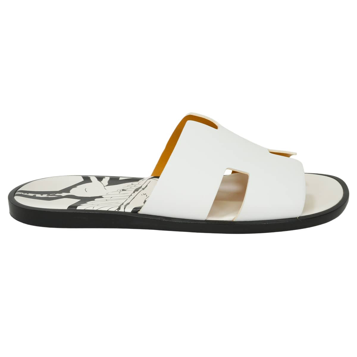 [Pre-loved] HERMES sandals Men's Izmir Pegasus Blanc (White)/Noir (Black) Calfskin #41 H211869ZH[LIKE NEW][Authentic]