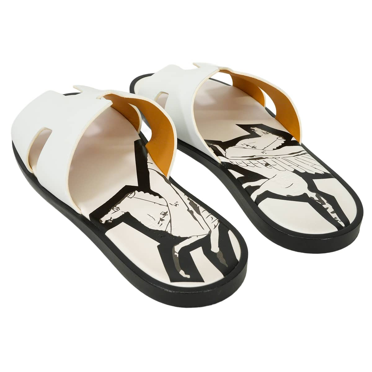 [Pre-loved] HERMES sandals Men's Izmir Pegasus Blanc (White)/Noir (Black) Calfskin #41 H211869ZH[LIKE NEW][Authentic]