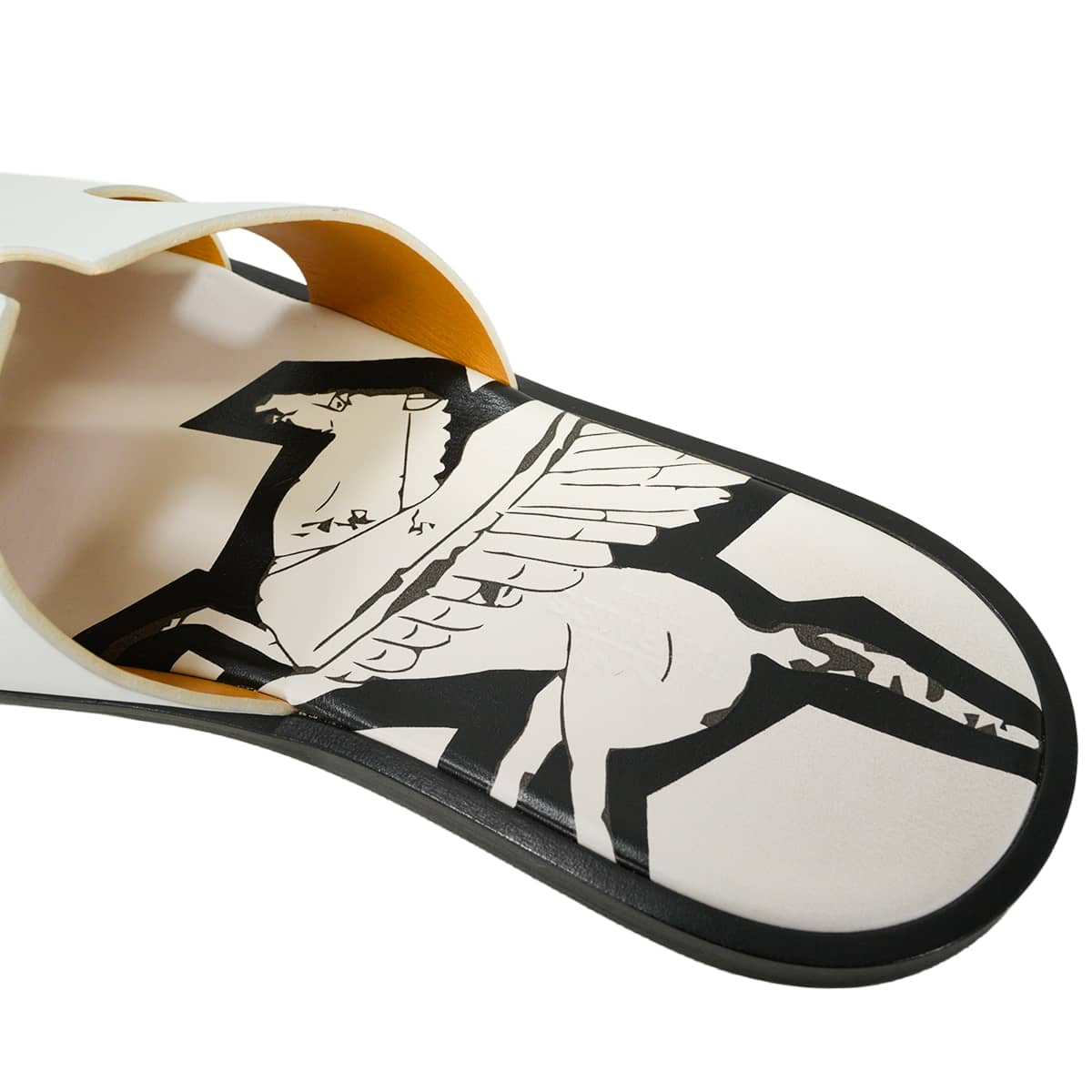 [Pre-loved] HERMES sandals Men's Izmir Pegasus Blanc (White)/Noir (Black) Calfskin #41 H211869ZH[LIKE NEW][Authentic]