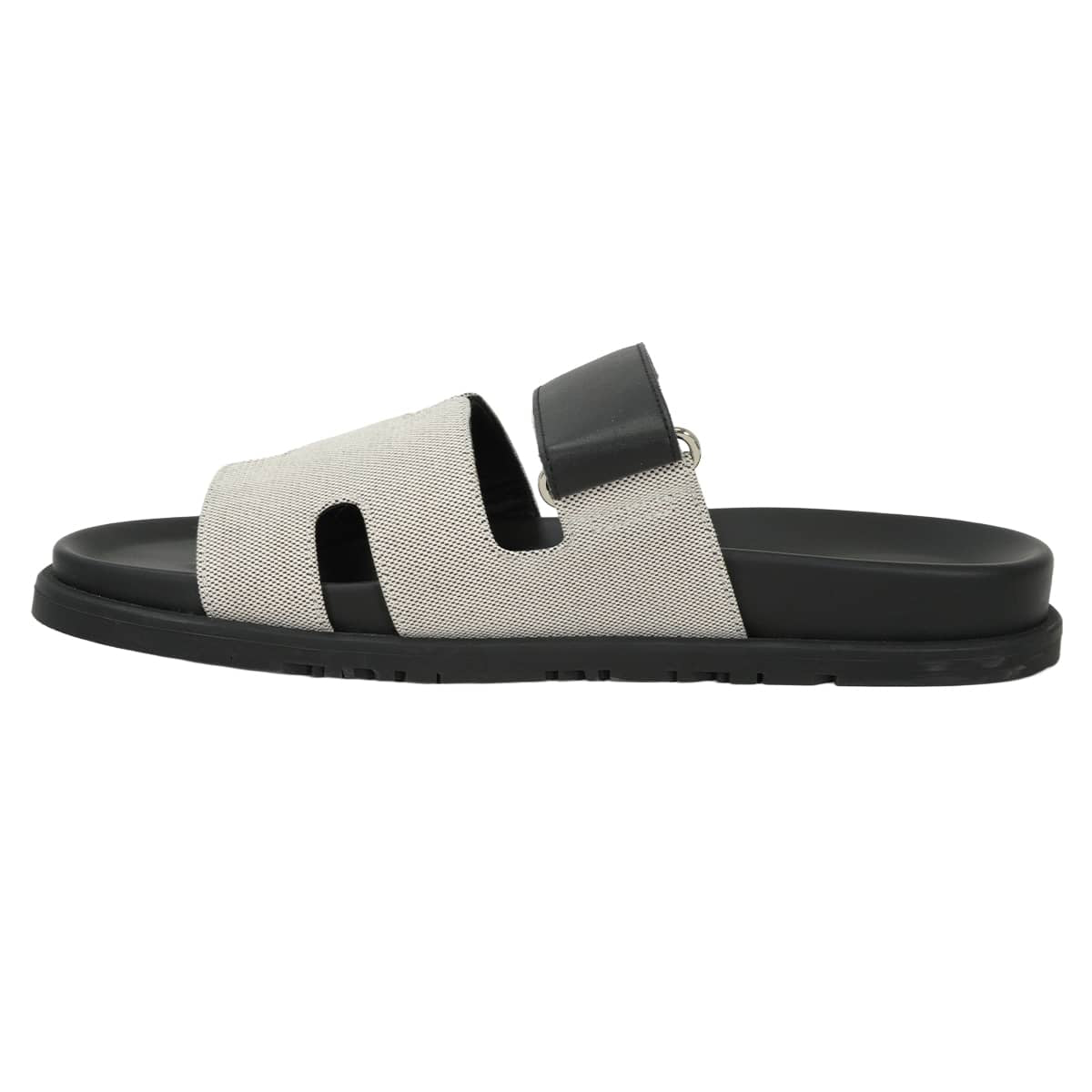 [Pre-loved] HERMES sandals Men's Chypre Prunoir/Noir (Black) Toile H calf #41 Silver HW H231819ZH[LIKE NEW][Authentic]