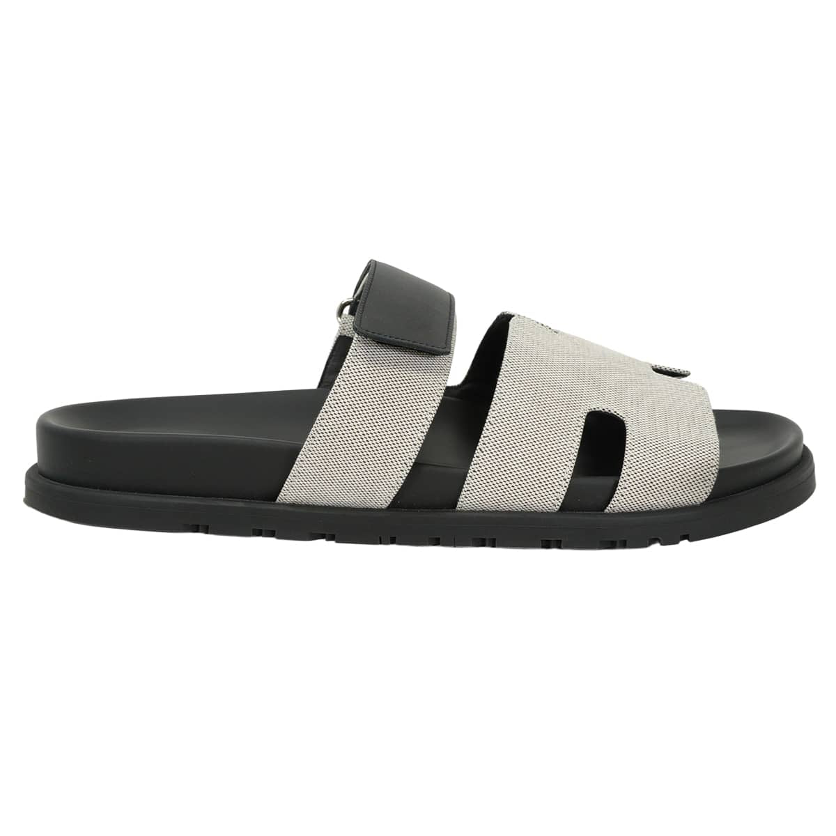 [Pre-loved] HERMES sandals Men's Chypre Prunoir/Noir (Black) Toile H calf #41 Silver HW H231819ZH[LIKE NEW][Authentic]