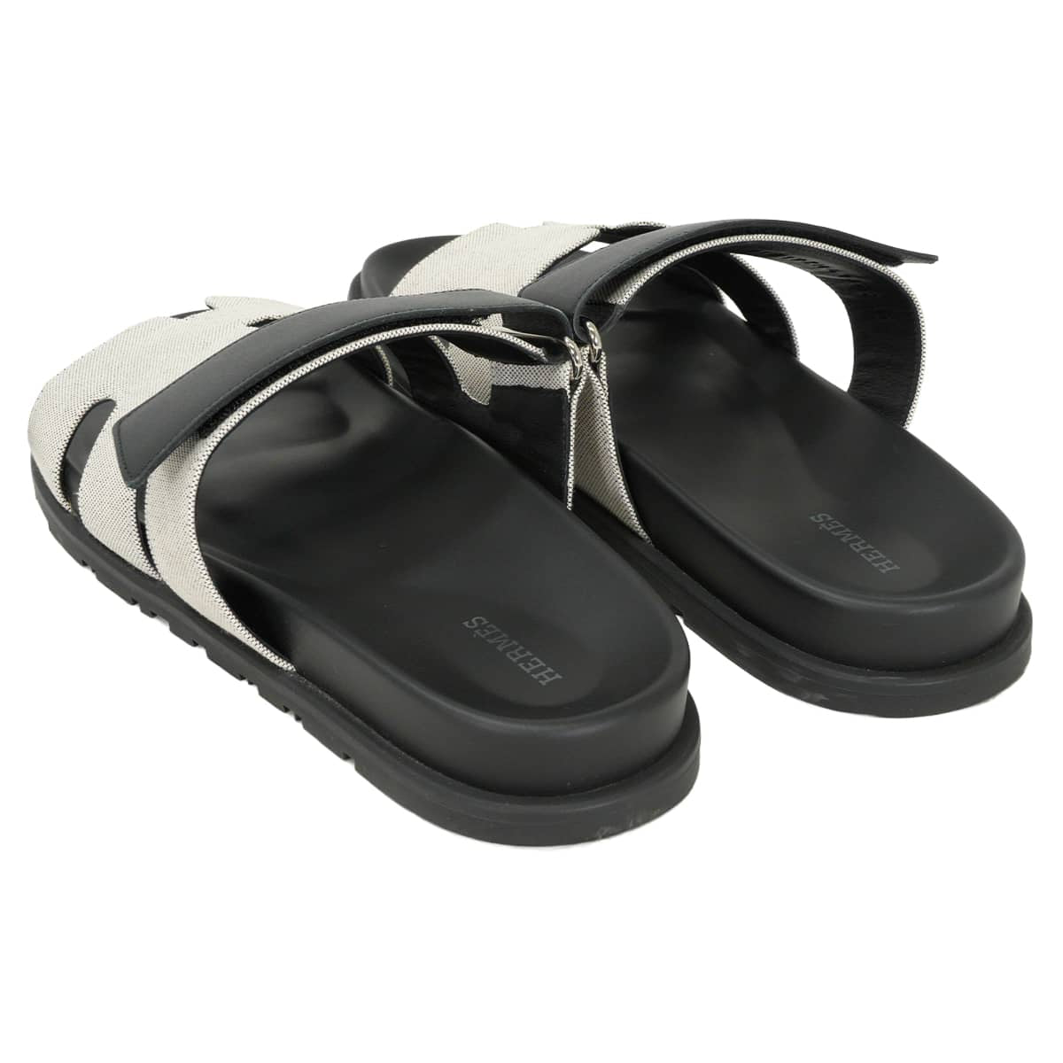 [Pre-loved] HERMES sandals Men's Chypre Prunoir/Noir (Black) Toile H calf #41 Silver HW H231819ZH[LIKE NEW][Authentic]