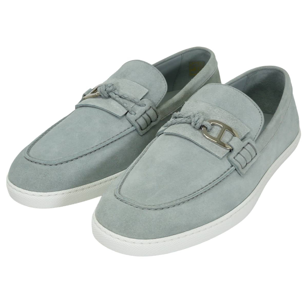 HERMES Moccasins Men's Shoes Ignacio Chaine d'AncreGris Nuage Veau Velours #42 Silver HW H6241926ZA[EXCELLENT][Authentic]