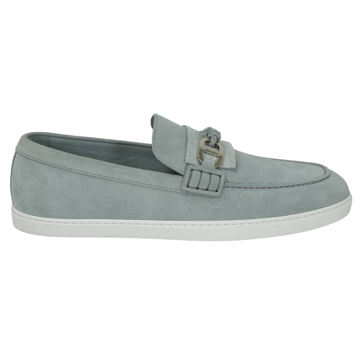 HERMES Moccasins Men's Shoes Ignacio Chaine d'AncreGris Nuage Veau Velours #42 Silver HW H6241926ZA[EXCELLENT][Authentic]