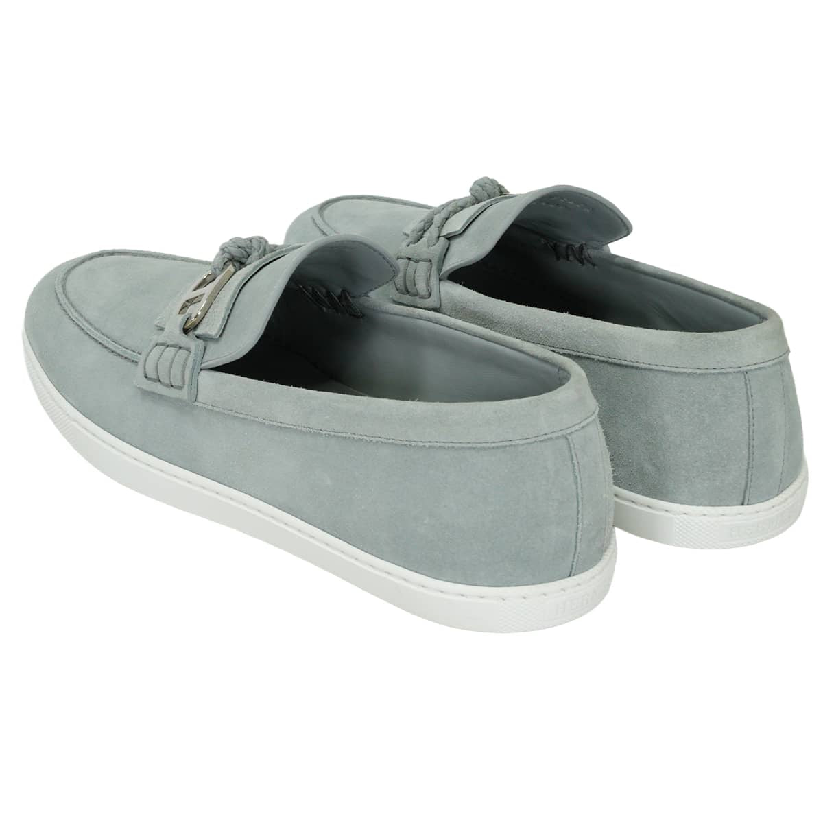 HERMES Moccasins Men's Shoes Ignacio Chaine d'AncreGris Nuage Veau Velours #42 Silver HW H6241926ZA[EXCELLENT][Authentic]