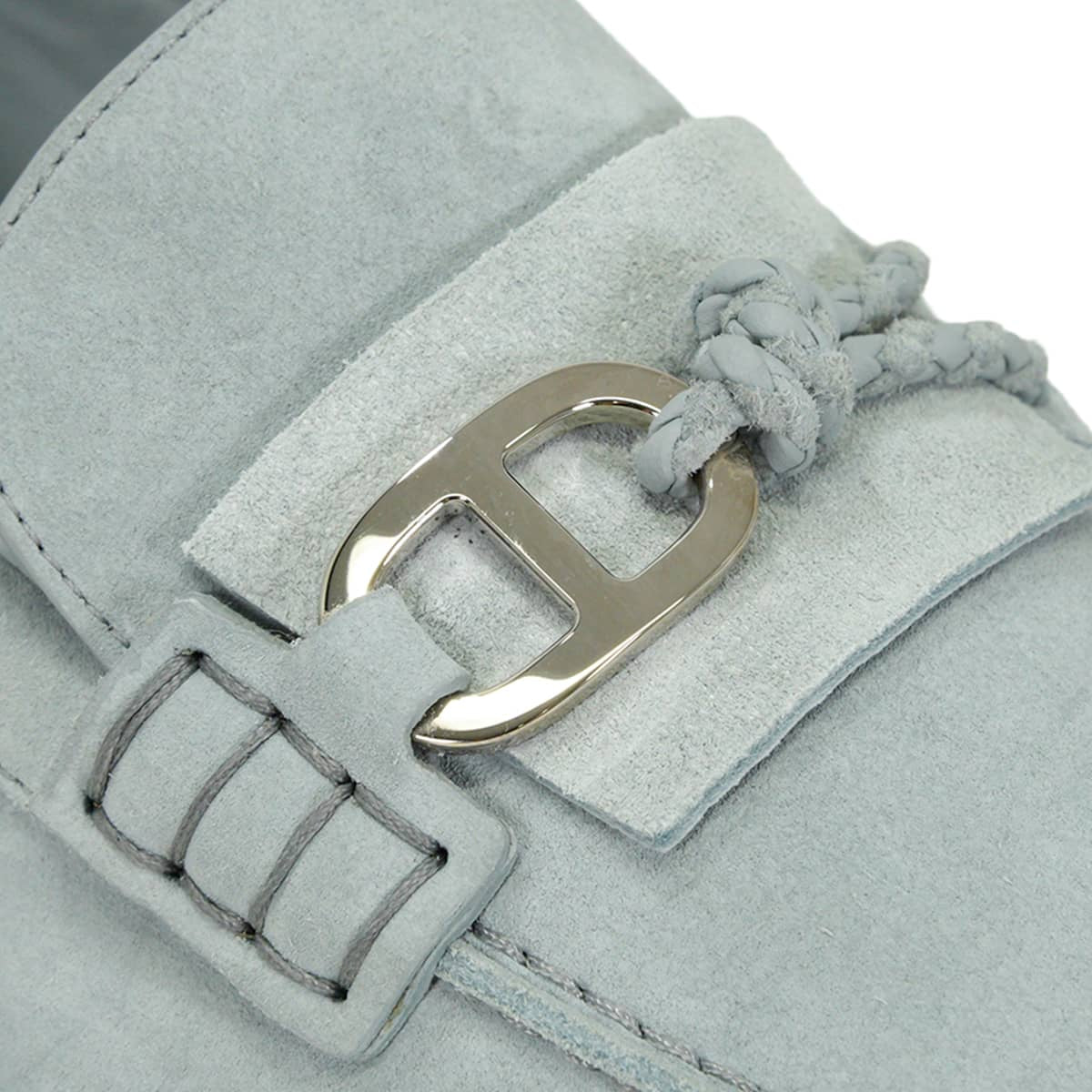 HERMES Moccasins Men's Shoes Ignacio Chaine d'AncreGris Nuage Veau Velours #42 Silver HW H6241926ZA[EXCELLENT][Authentic]