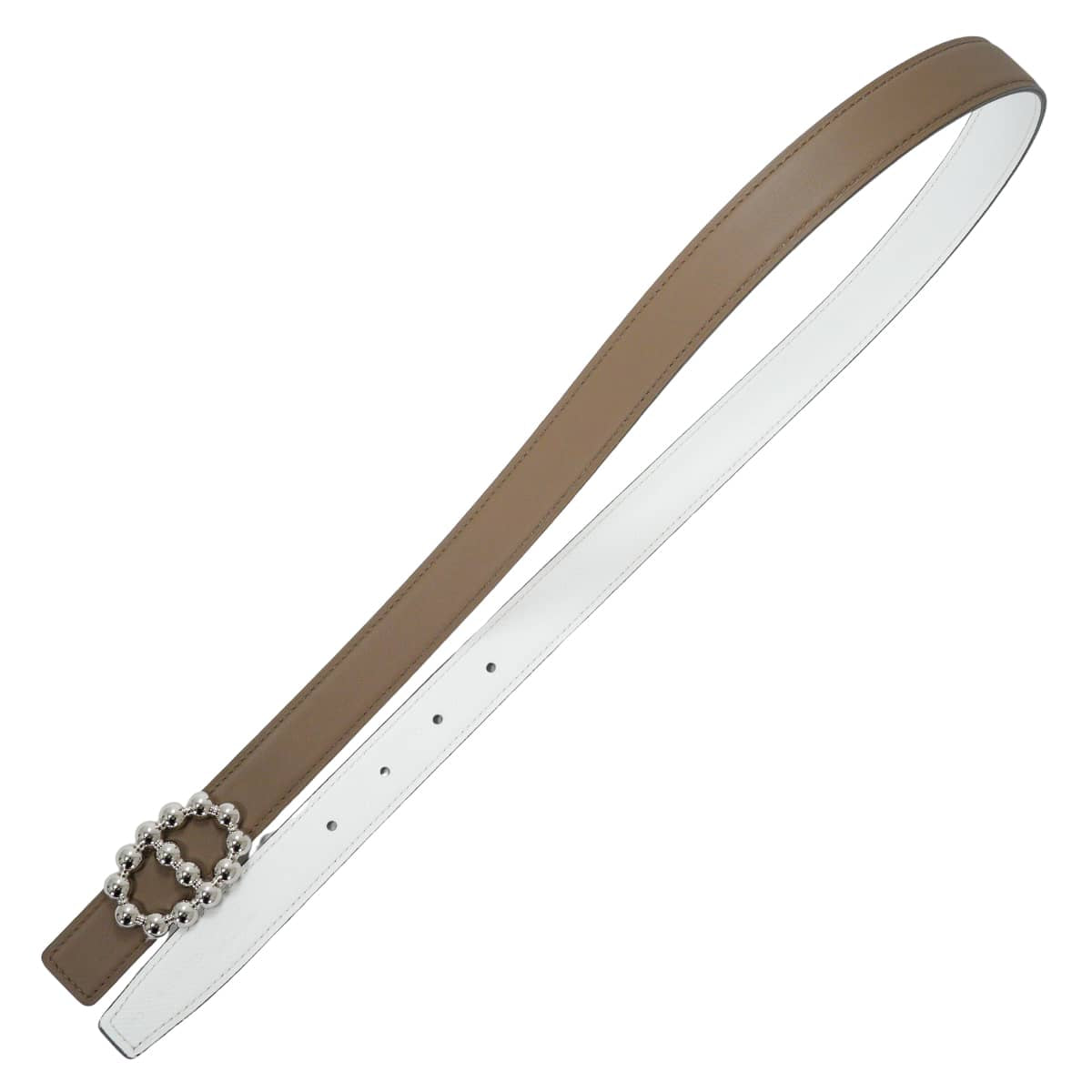 HERMES belt 24 Chaine d'Ancre Maillon Bubble Beige de Weimar/Blanc (White) Veau Swift/Veau Epsom #80 Silver HW Stamp U[ALMOST NEW][Authentic]