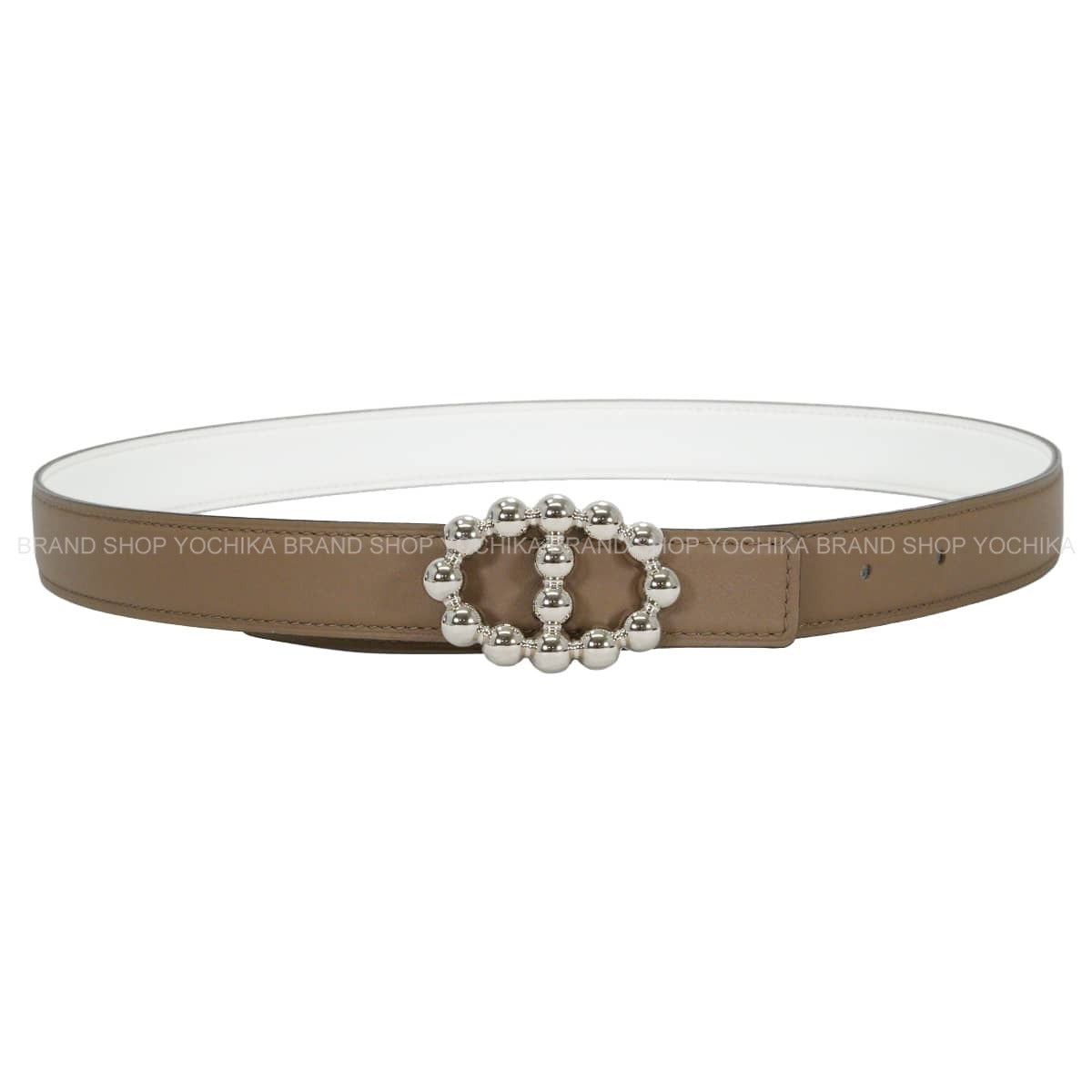 HERMES belt 24 Chaine d'Ancre Maillon Bubble Beige de Weimar/Blanc (White) Veau Swift/Veau Epsom #80 Silver HW Stamp U[ALMOST NEW][Authentic]