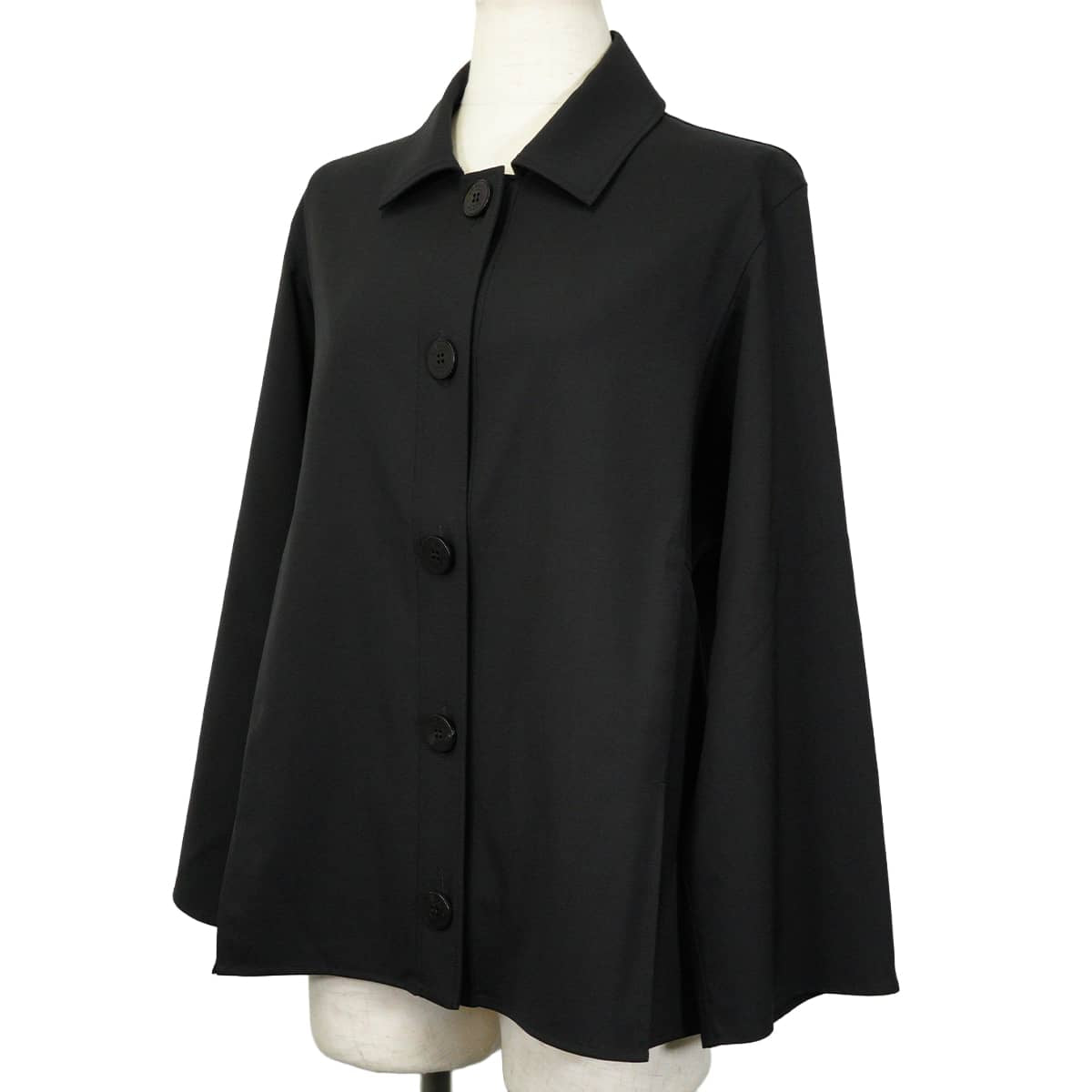 HERMES Long sleeve shirt Women's large Sellier buttons Noir (Black) Virgin Wool #40[EXCELLENT][Authentic]