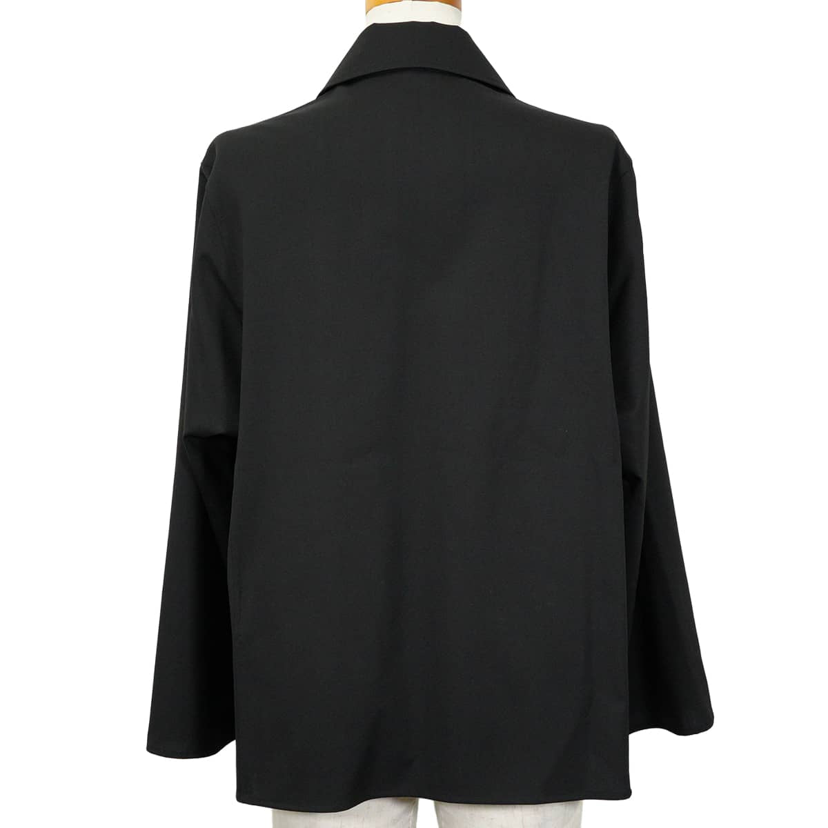 HERMES Long sleeve shirt Women's large Sellier buttons Noir (Black) Virgin Wool #40[EXCELLENT][Authentic]