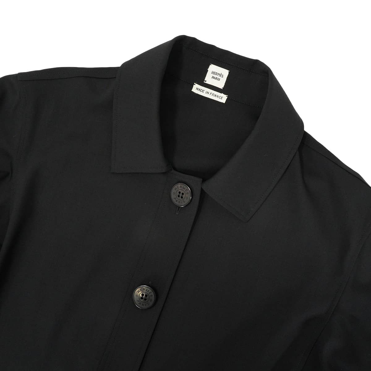 HERMES Long sleeve shirt Women's large Sellier buttons Noir (Black) Virgin Wool #40[EXCELLENT][Authentic]