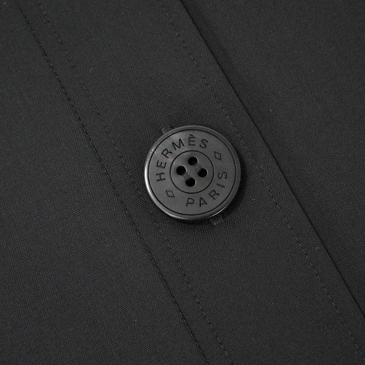 HERMES Long sleeve shirt Women's large Sellier buttons Noir (Black) Virgin Wool #40[EXCELLENT][Authentic]