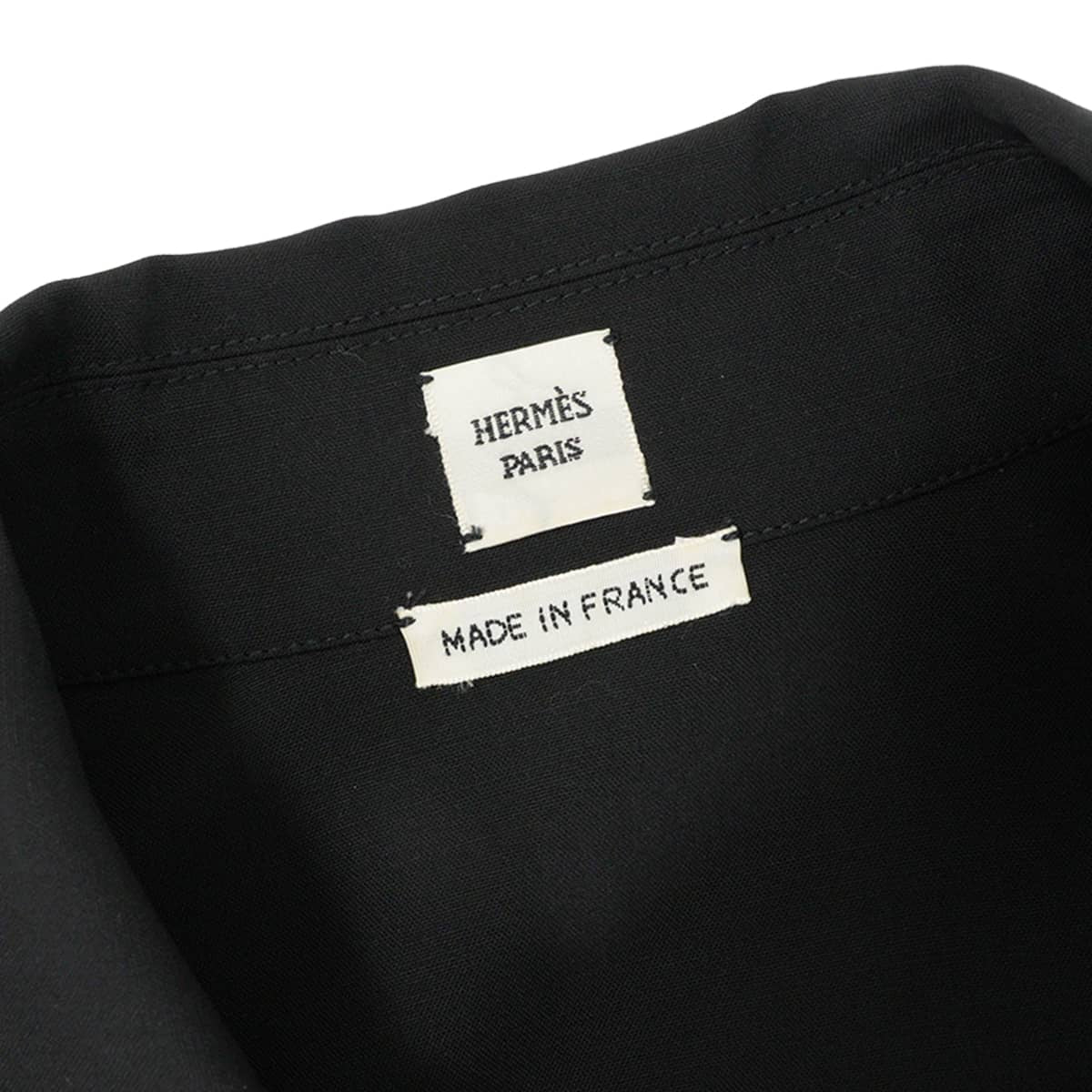 HERMES Long sleeve shirt Women's large Sellier buttons Noir (Black) Virgin Wool #40[EXCELLENT][Authentic]