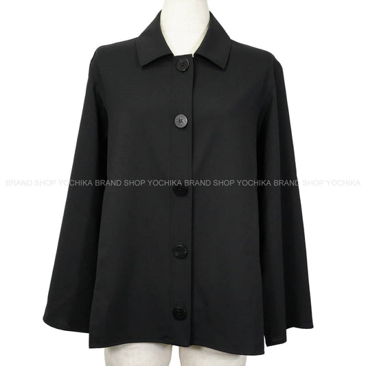 HERMES Long sleeve shirt Women's large Sellier buttons Noir (Black) Virgin Wool #40[EXCELLENT][Authentic]