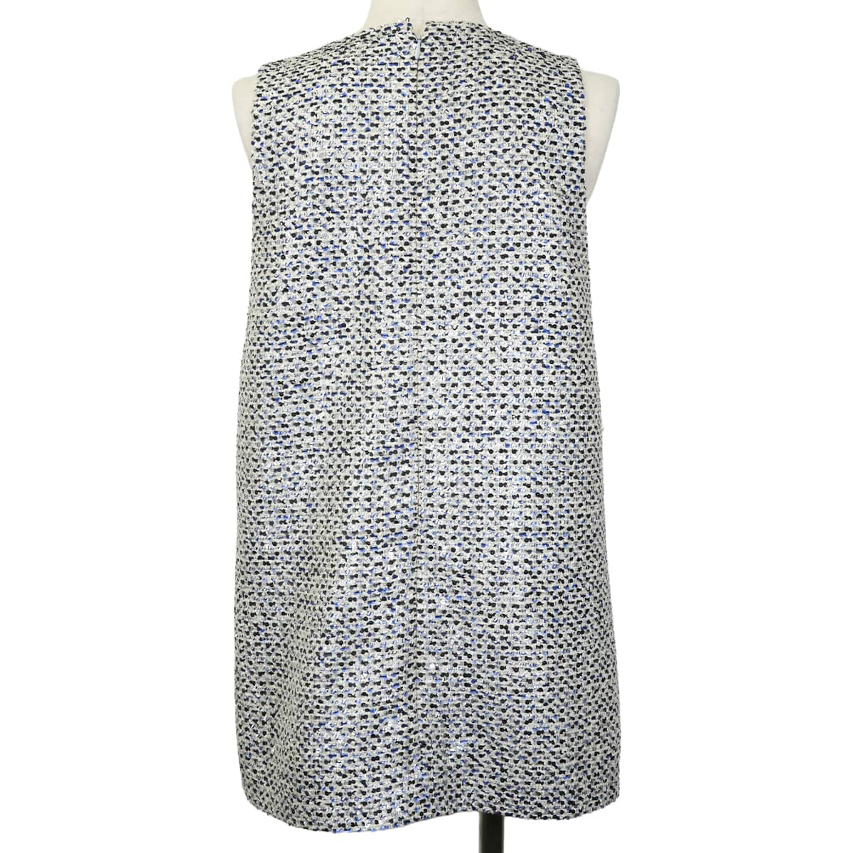 [Pre-loved] 2025SS CHANEL Tunic Dress V-neck Pearl pockets Clover COCO Buttons Noir (Black)/Blanc (White)/Blue Tweed/Sequins #38 Silver HW P78986[LIKE NEW][Authentic]