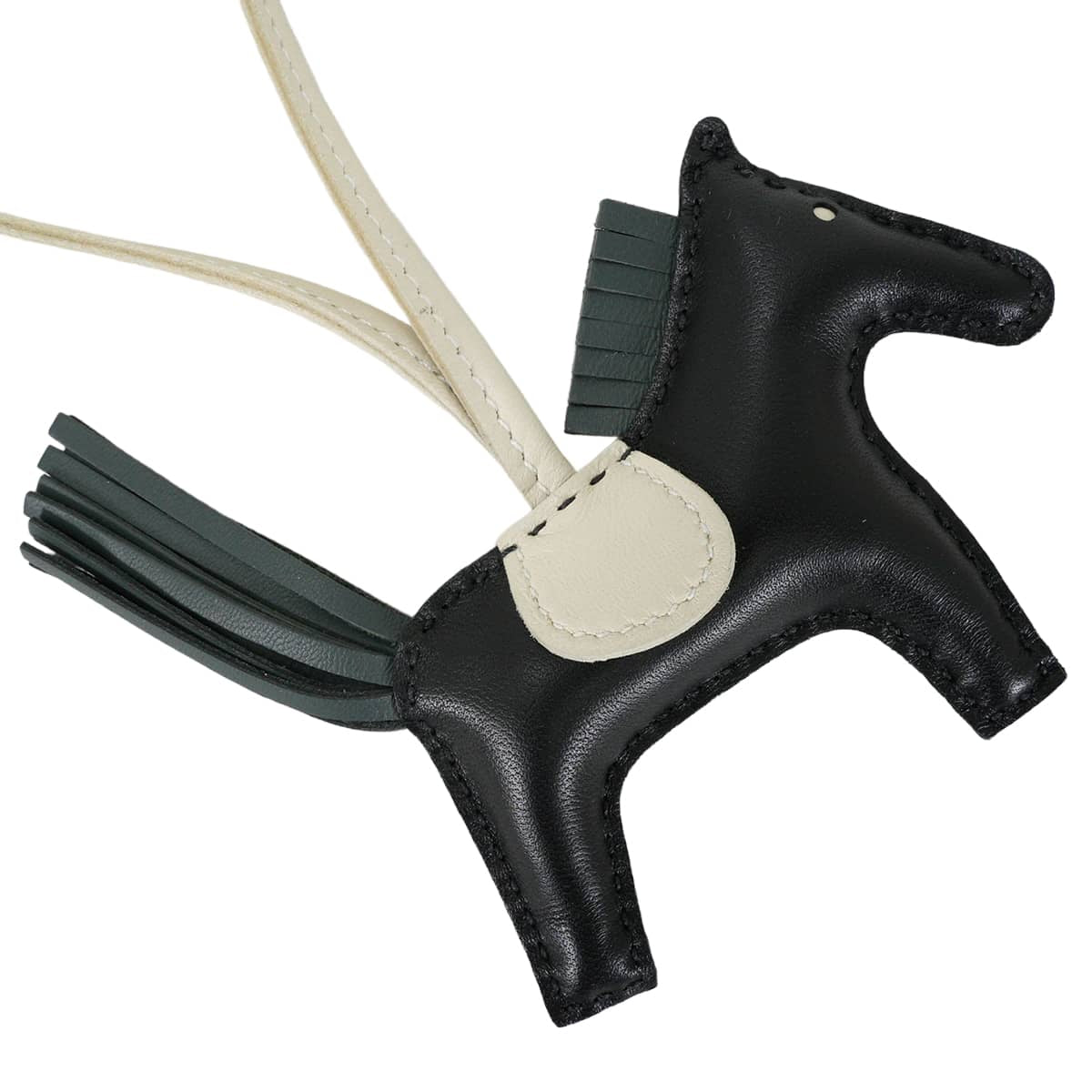 HERMES bag charm Rodeo PM Noir (Black)/Vert Mangrove/Craie Agneau Milo Stamp K[BRAND NEW][Authentic]