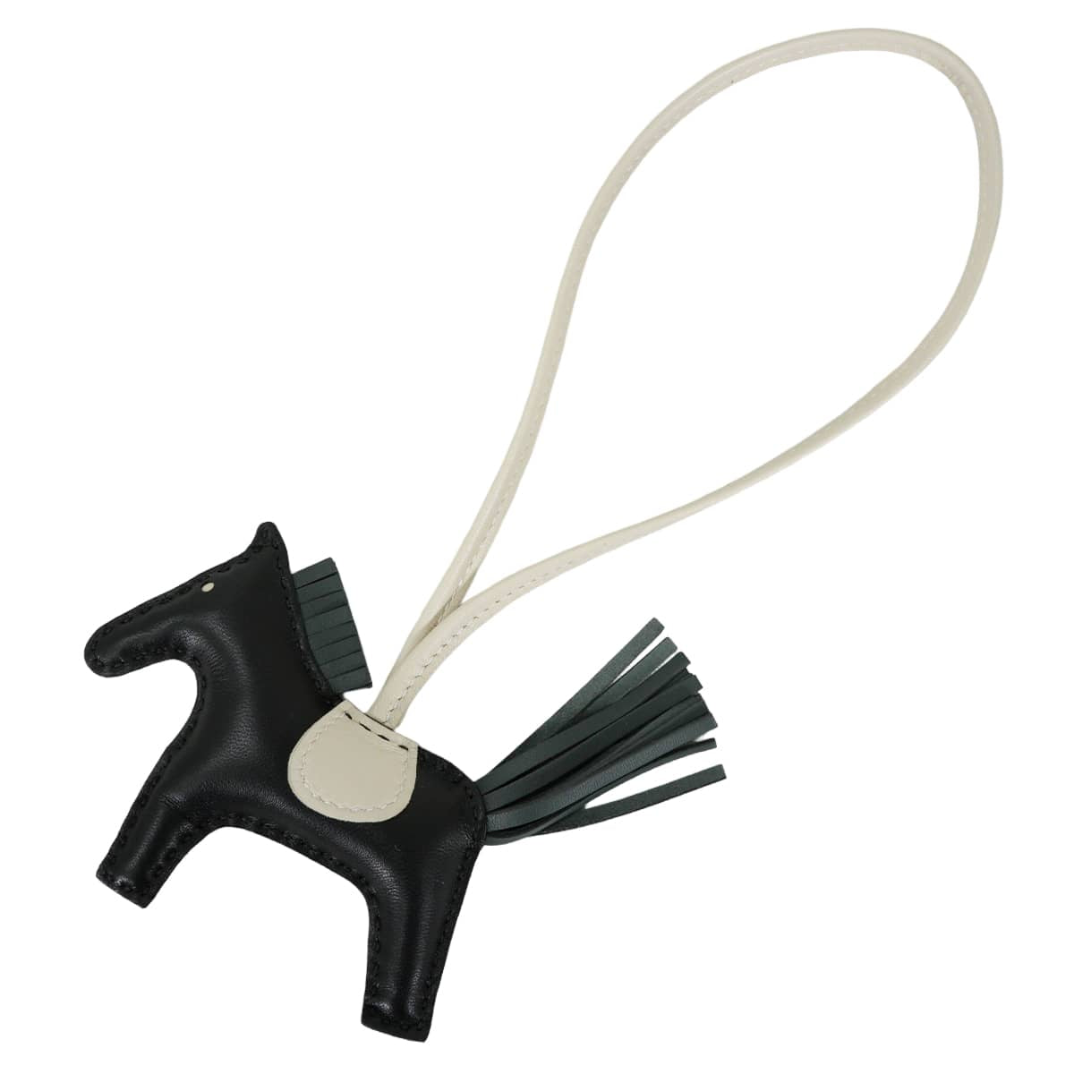 HERMES bag charm Rodeo PM Noir (Black)/Vert Mangrove/Craie Agneau Milo Stamp K[BRAND NEW][Authentic]