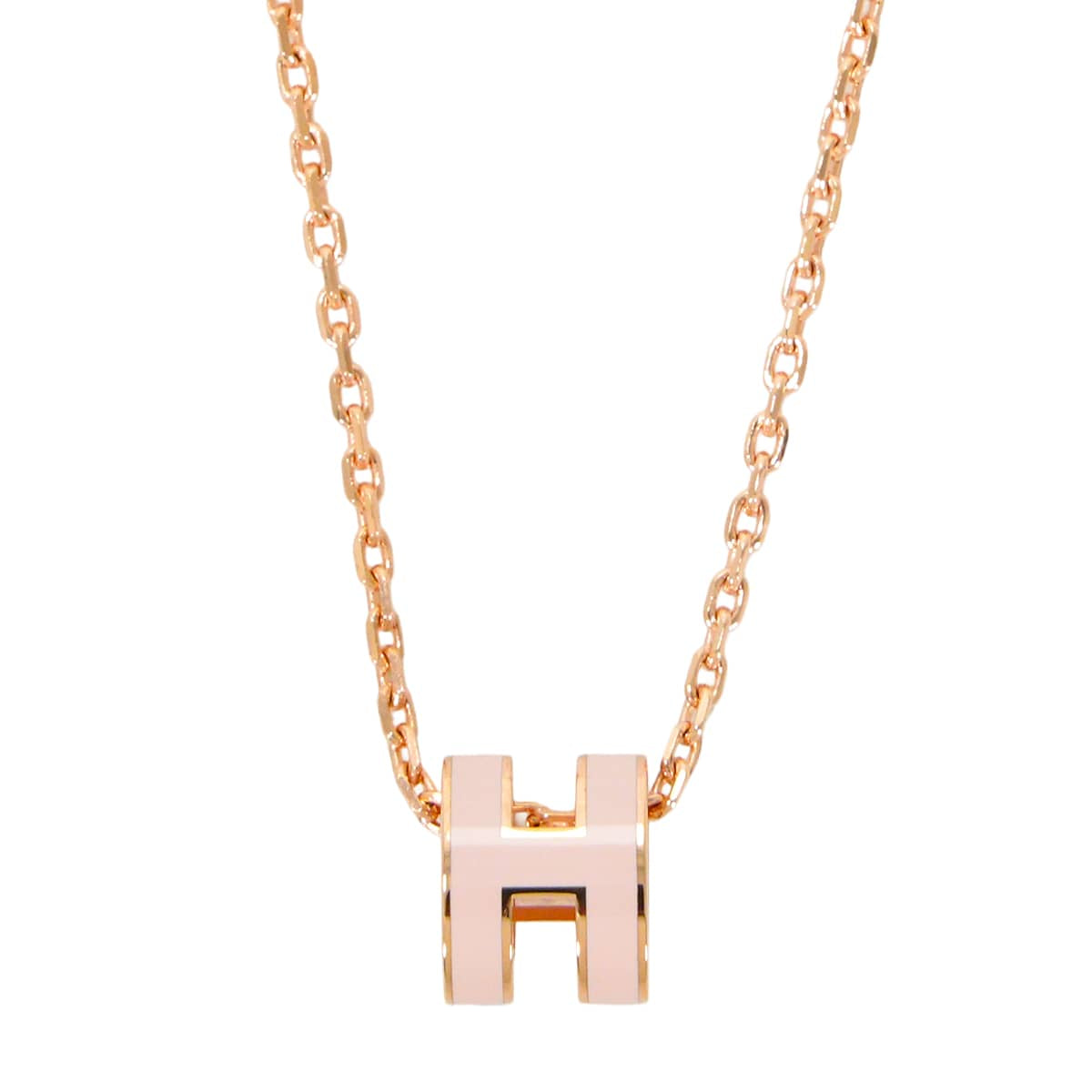 HERMES necklace Mini Pop H Pendant Rose Dragee Rose Gold plated/Lacquer[BRAND NEW][Authentic]