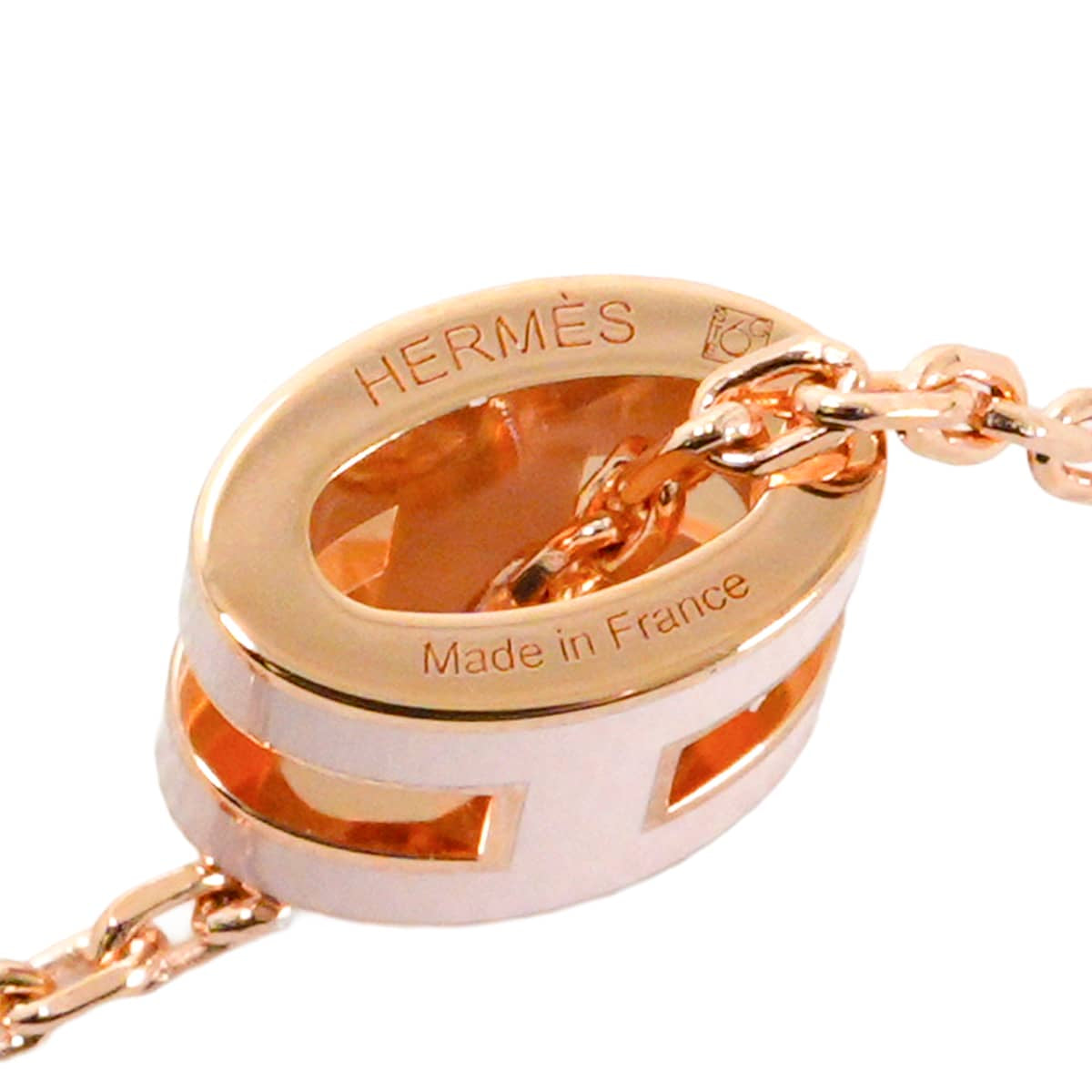 HERMES necklace Mini Pop H Pendant Rose Dragee Rose Gold plated/Lacquer[BRAND NEW][Authentic]