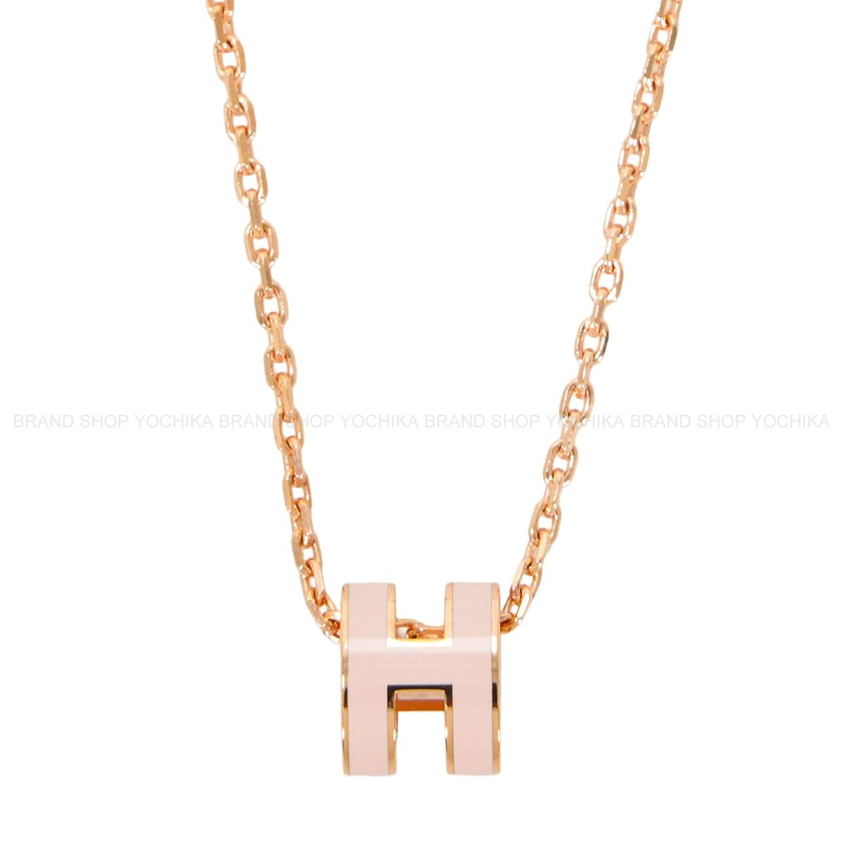 HERMES necklace Mini Pop H Pendant Rose Dragee Rose Gold plated/Lacquer[BRAND NEW][Authentic]