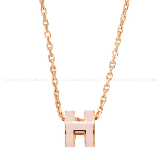 HERMES necklace Mini Pop H Pendant Rose Dragee Rose Gold plated/Lacquer[BRAND NEW][Authentic]