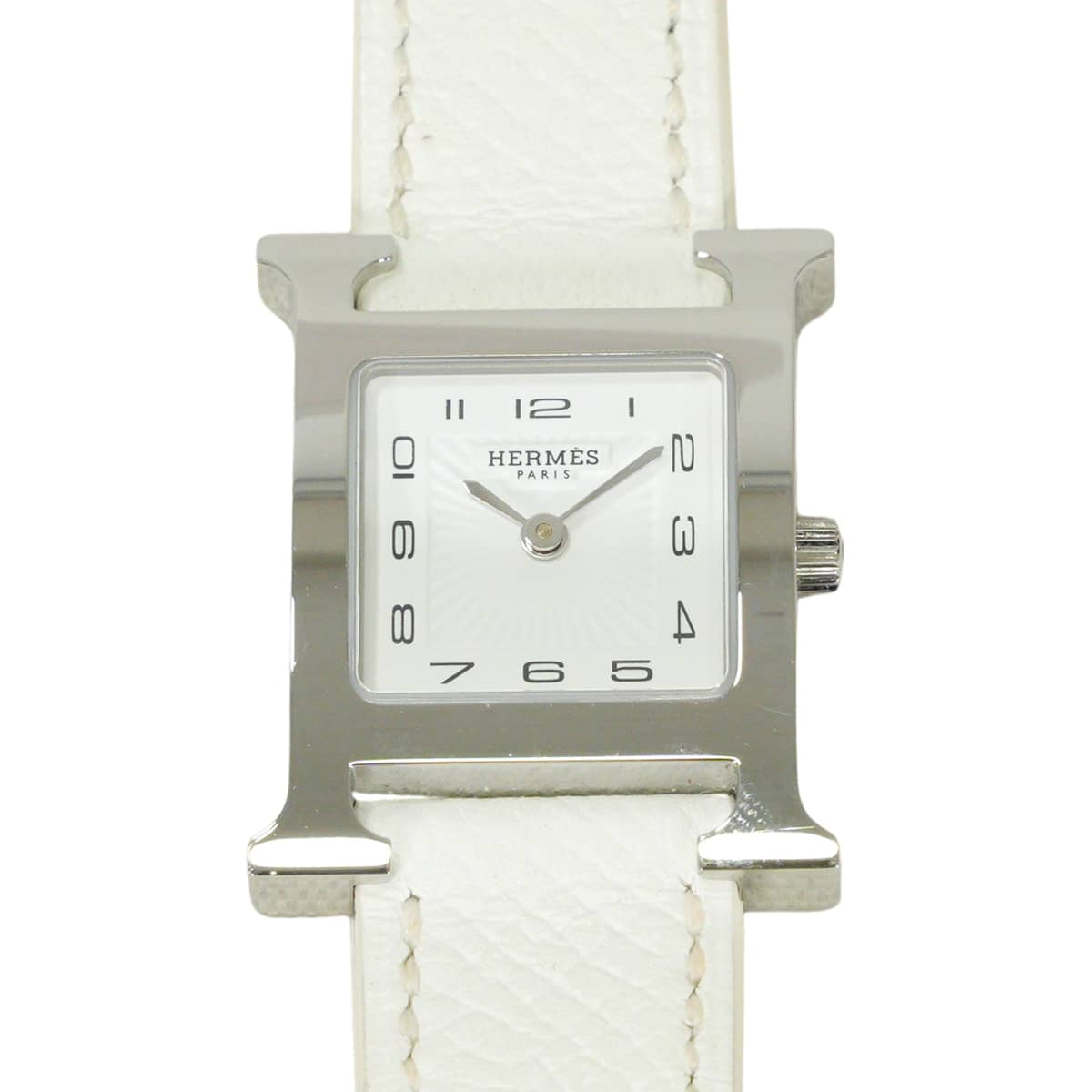 [Pre-loved] HERMES Watches H Watch PM 25mm HH1.210 Blanc (White) Stainless steel/Veau Epsom Silver HW Stamp D[LIKE NEW][Authentic]