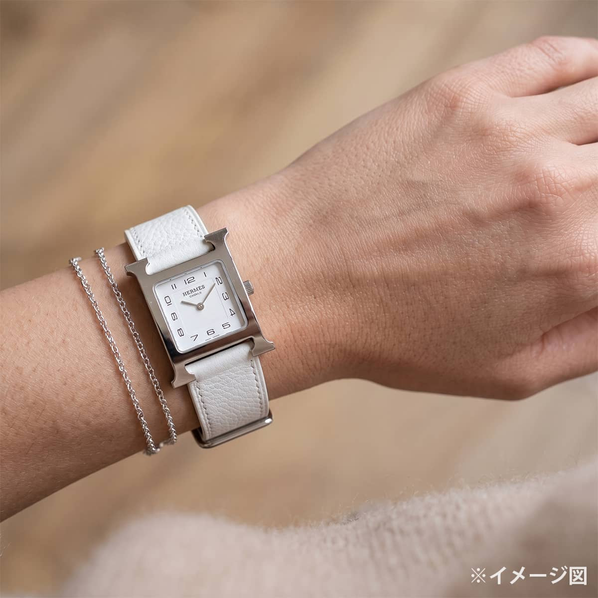 [Pre-loved] HERMES Watches H Watch PM 25mm HH1.210 Blanc (White) Stainless steel/Veau Epsom Silver HW Stamp D[LIKE NEW][Authentic]