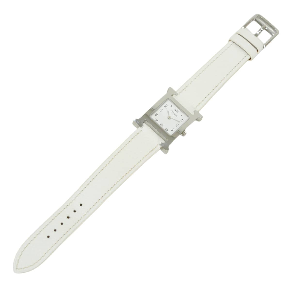 [Pre-loved] HERMES Watches H Watch PM 25mm HH1.210 Blanc (White) Stainless steel/Veau Epsom Silver HW Stamp D[LIKE NEW][Authentic]
