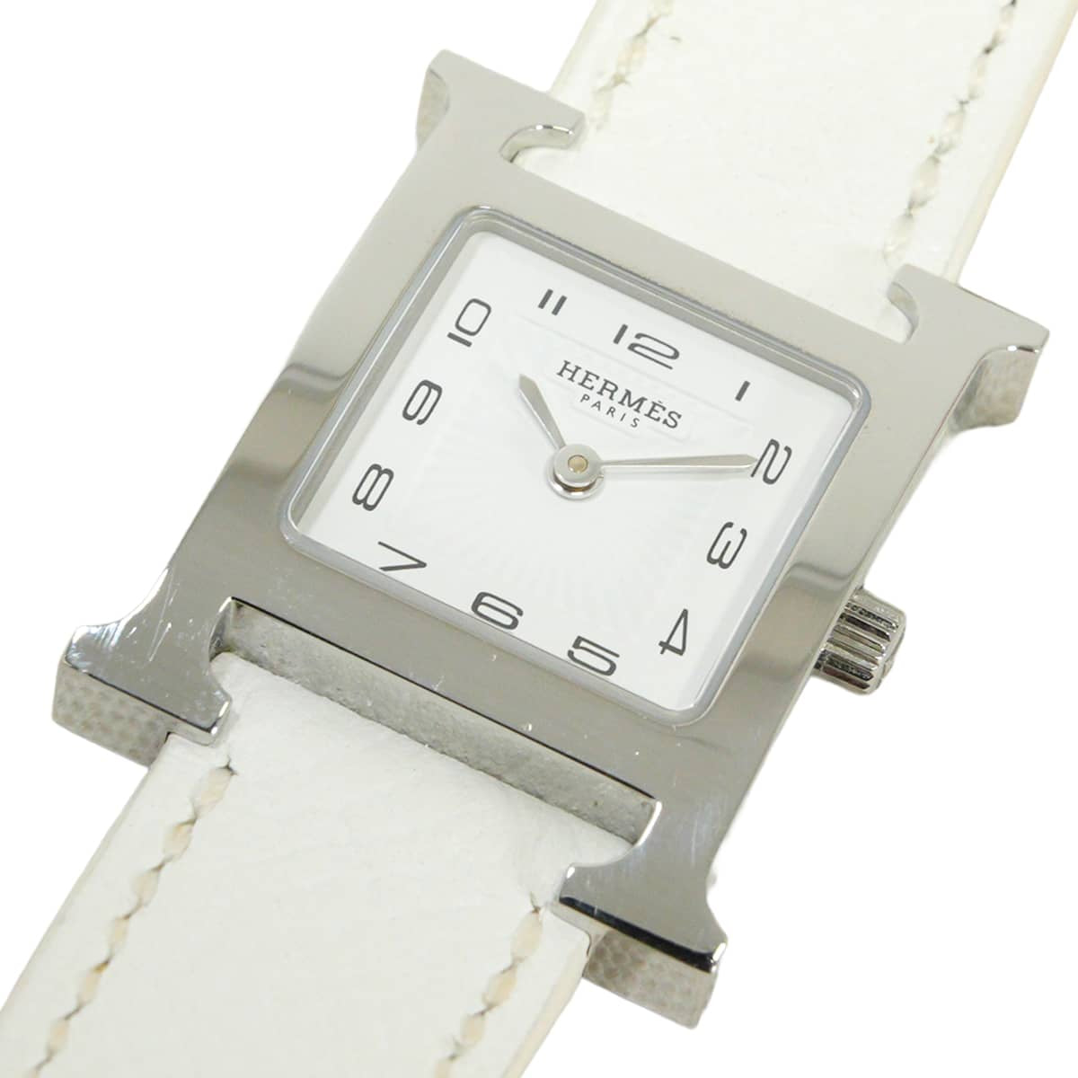 [Pre-loved] HERMES Watches H Watch PM 25mm HH1.210 Blanc (White) Stainless steel/Veau Epsom Silver HW Stamp D[LIKE NEW][Authentic]