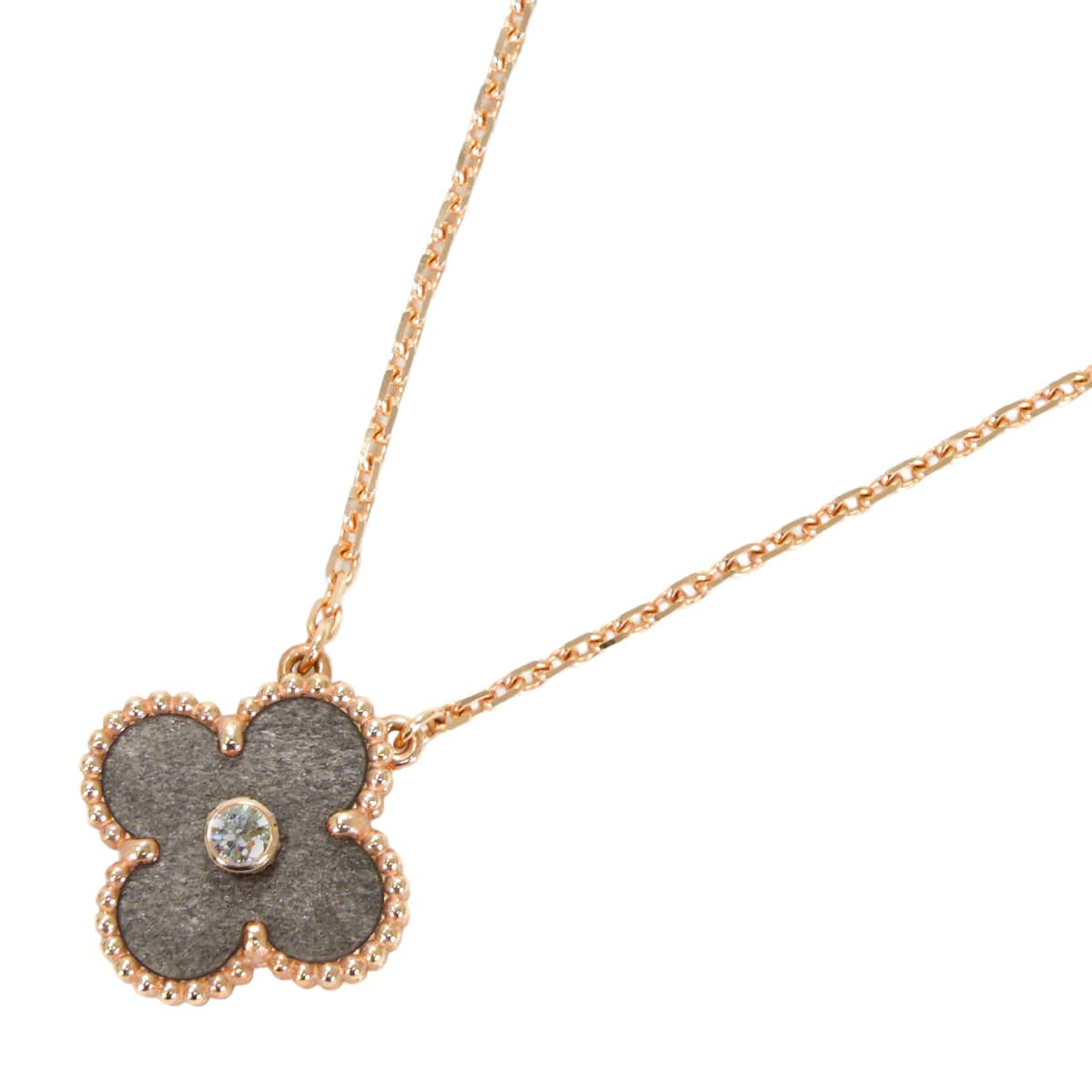 [Pre-loved] 2023 Limited Holiday Collection Van Cleef & Arpels necklace Vintage Alhambra Pendant Grey K18PG Silver Obsidian / 1P Diamond VCARD9T000[LIKE NEW][Authentic]
