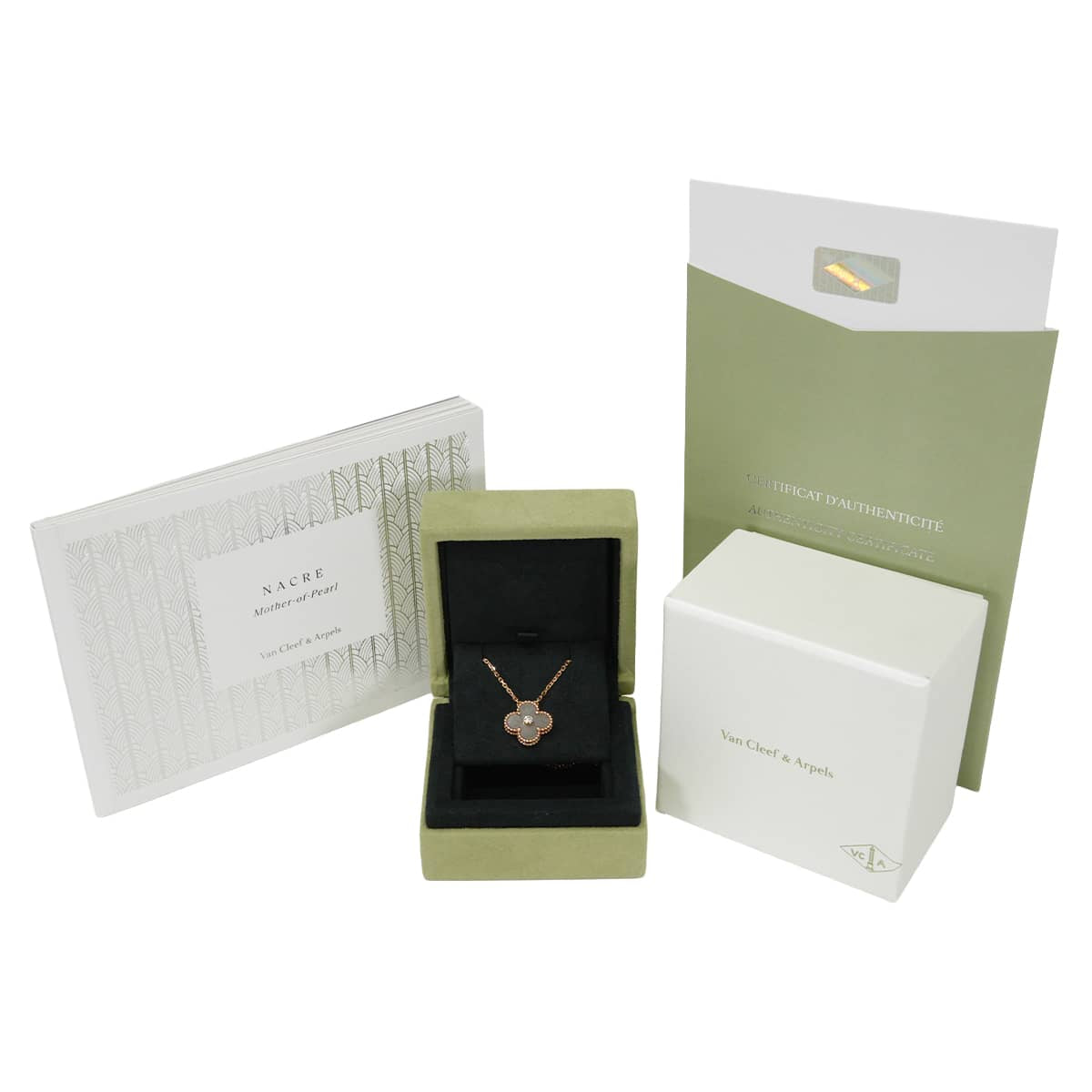 [Pre-loved] 2023 Limited Holiday Collection Van Cleef & Arpels necklace Vintage Alhambra Pendant Grey K18PG Silver Obsidian / 1P Diamond VCARD9T000[LIKE NEW][Authentic]