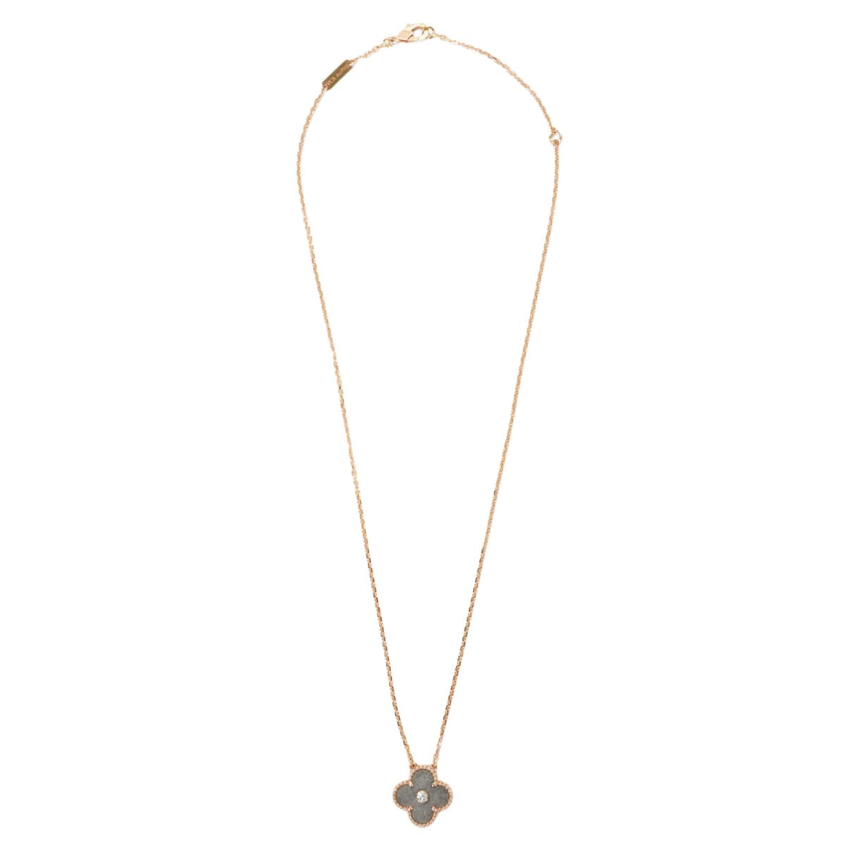 [Pre-loved] 2023 Limited Holiday Collection Van Cleef & Arpels necklace Vintage Alhambra Pendant Grey K18PG Silver Obsidian / 1P Diamond VCARD9T000[LIKE NEW][Authentic]