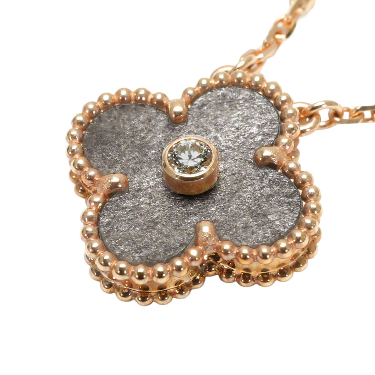 [Pre-loved] 2023 Limited Holiday Collection Van Cleef & Arpels necklace Vintage Alhambra Pendant Grey K18PG Silver Obsidian / 1P Diamond VCARD9T000[LIKE NEW][Authentic]