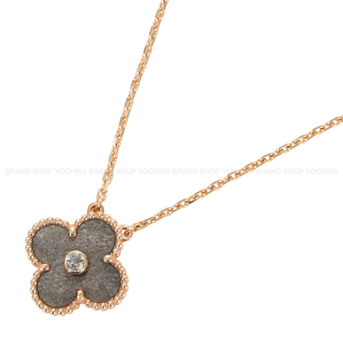 [Pre-loved] 2023 Limited Holiday Collection Van Cleef & Arpels necklace Vintage Alhambra Pendant Grey K18PG Silver Obsidian / 1P Diamond VCARD9T000[LIKE NEW][Authentic]