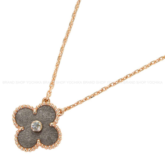 [Pre-loved] 2023 Limited Holiday Collection Van Cleef & Arpels necklace Vintage Alhambra Pendant Grey K18PG Silver Obsidian / 1P Diamond VCARD9T000[LIKE NEW][Authentic]