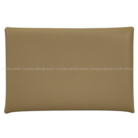HERMES card holder Calvi Beige Marfa Evercolor Silver HW Stamp W[EXCELLENT][Authentic]