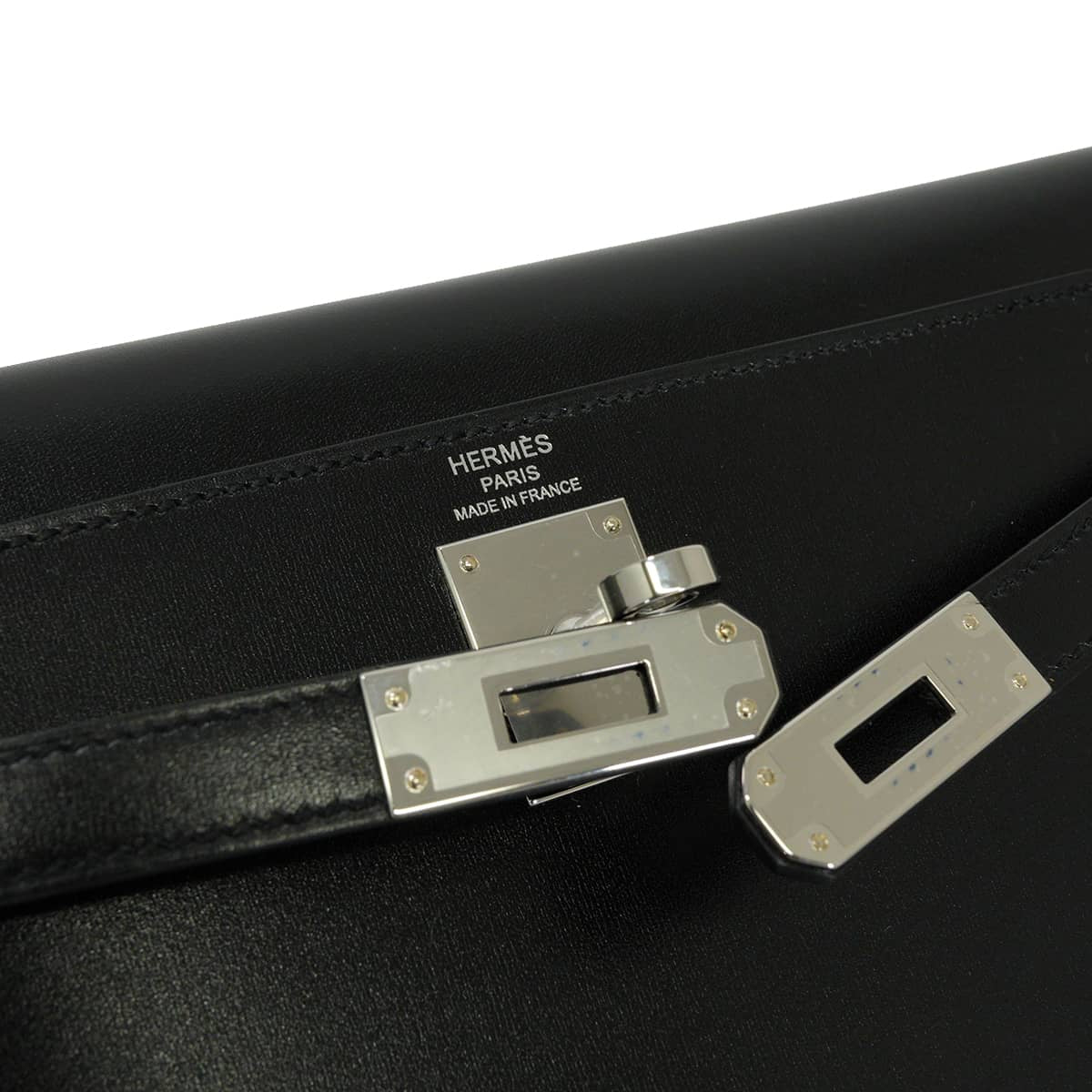 HERMES Clutch bag Kelly Elan Noir (Black) Box Calf Silver HW Stamp K[EXCELLENT][Authentic]