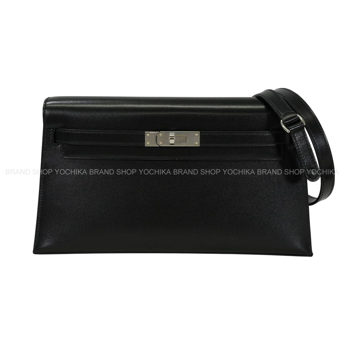 HERMES Clutch bag Kelly Elan Noir (Black) Box Calf Silver HW Stamp K[EXCELLENT][Authentic]