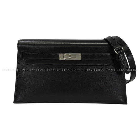 HERMES Clutch bag Kelly Elan Noir (Black) Box Calf Silver HW Stamp K[EXCELLENT][Authentic]