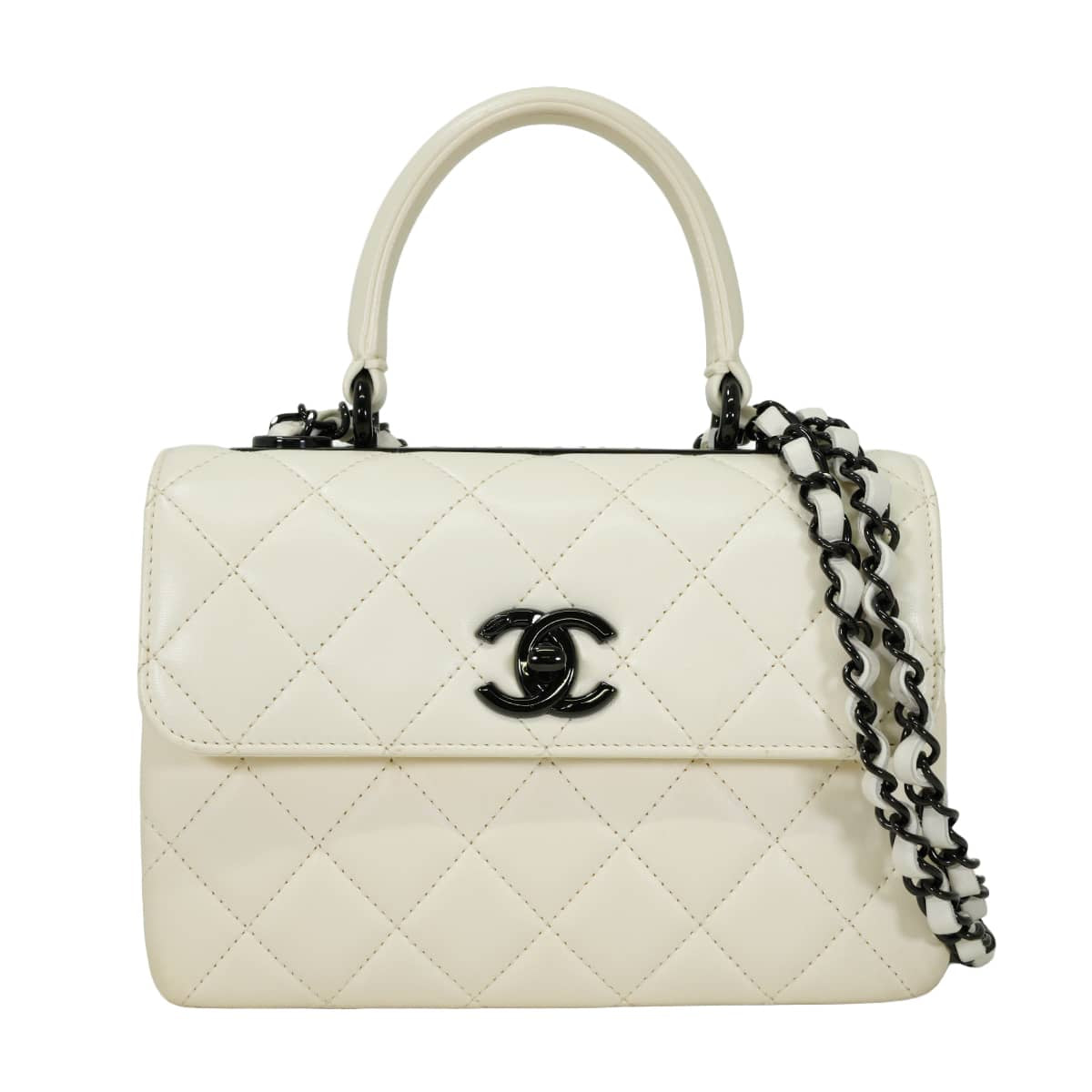 [Pre-loved] 2024AW Limited CHANEL Shoulder bag Matelasse Trendy CC Top-handle Blanc (White) Lambskin Black HW AS4654[LIKE NEW][Authentic]