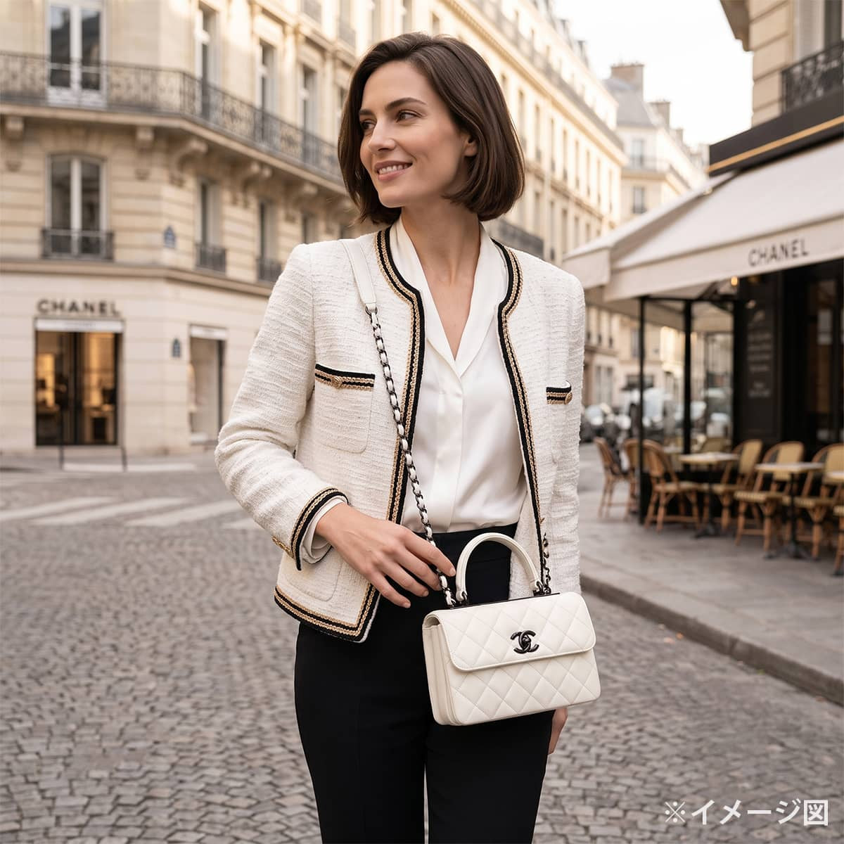[Pre-loved] 2024AW Limited CHANEL Shoulder bag Matelasse Trendy CC Top-handle Blanc (White) Lambskin Black HW AS4654[LIKE NEW][Authentic]