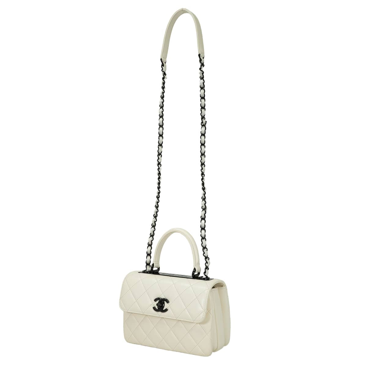 [Pre-loved] 2024AW Limited CHANEL Shoulder bag Matelasse Trendy CC Top-handle Blanc (White) Lambskin Black HW AS4654[LIKE NEW][Authentic]